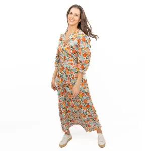 Seasalt Blue Hills Floral Dress 3/4 Sleeve Vintage Inspired  Midi Dress