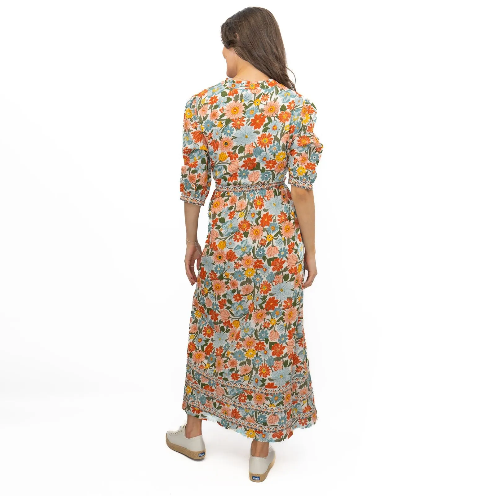 Seasalt Blue Hills Floral Dress 3/4 Sleeve Vintage Inspired  Midi Dress