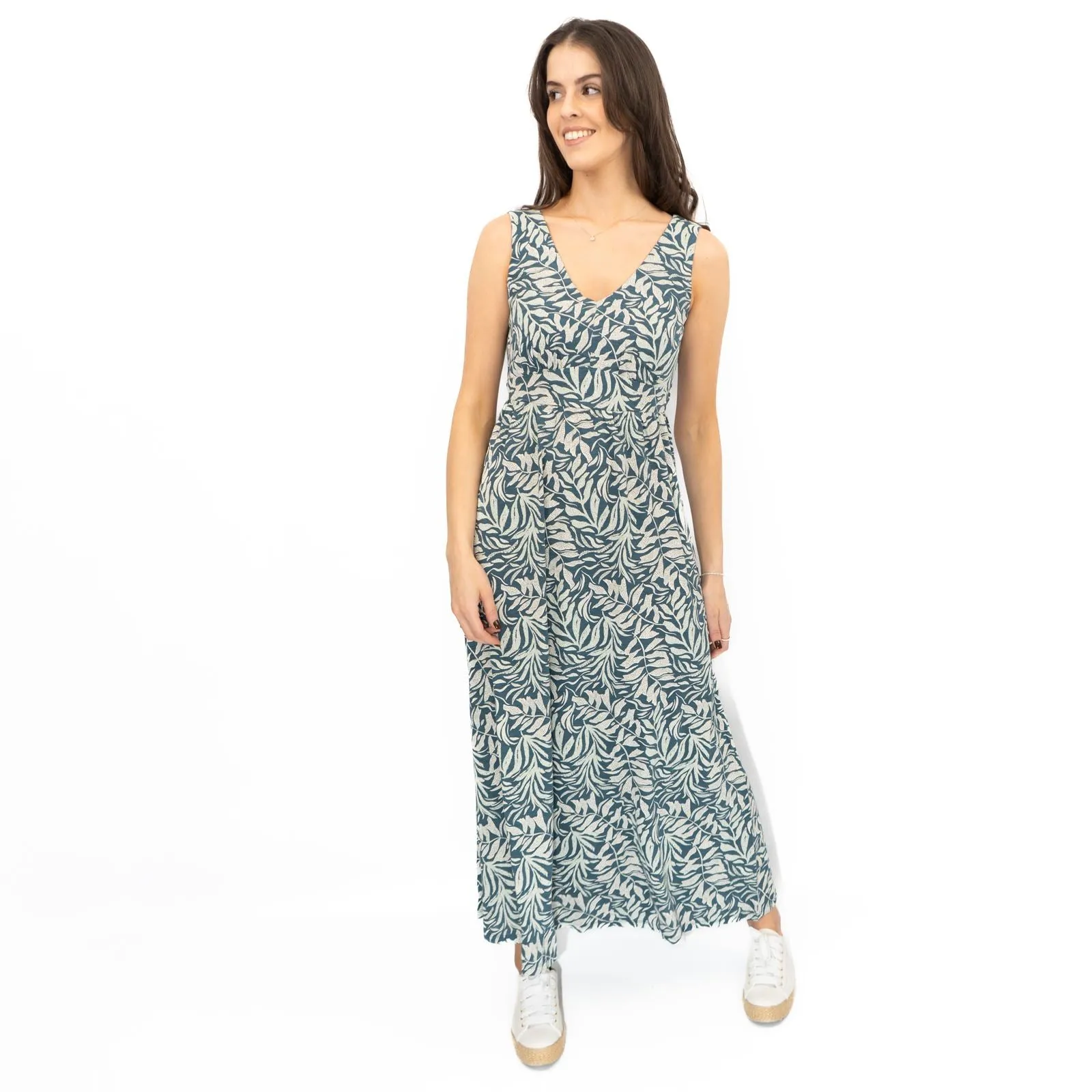 Seasalt Blue Polmanter Floral Maxi Dress Dune Fronds Pool