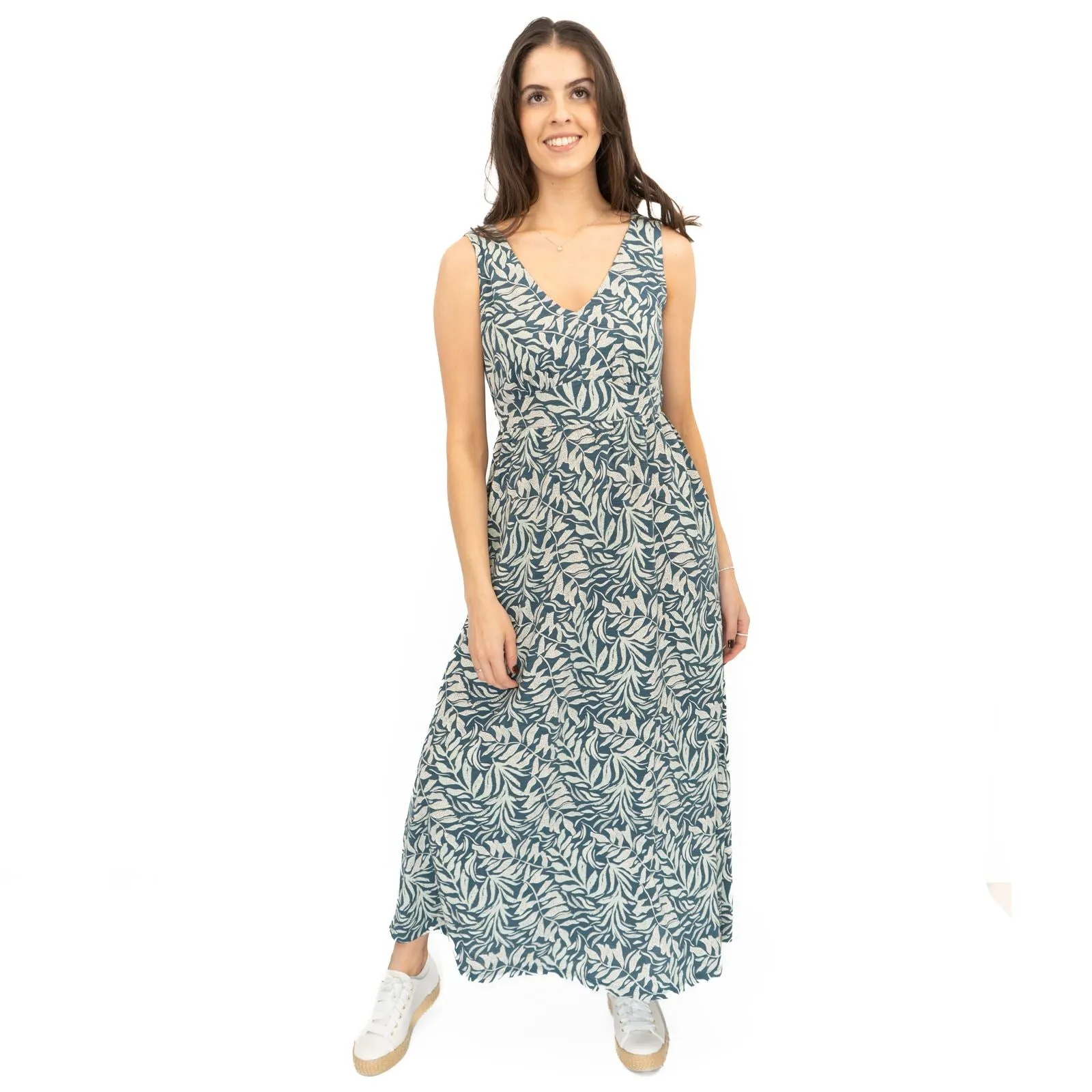 Seasalt Blue Polmanter Floral Maxi Dress Dune Fronds Pool