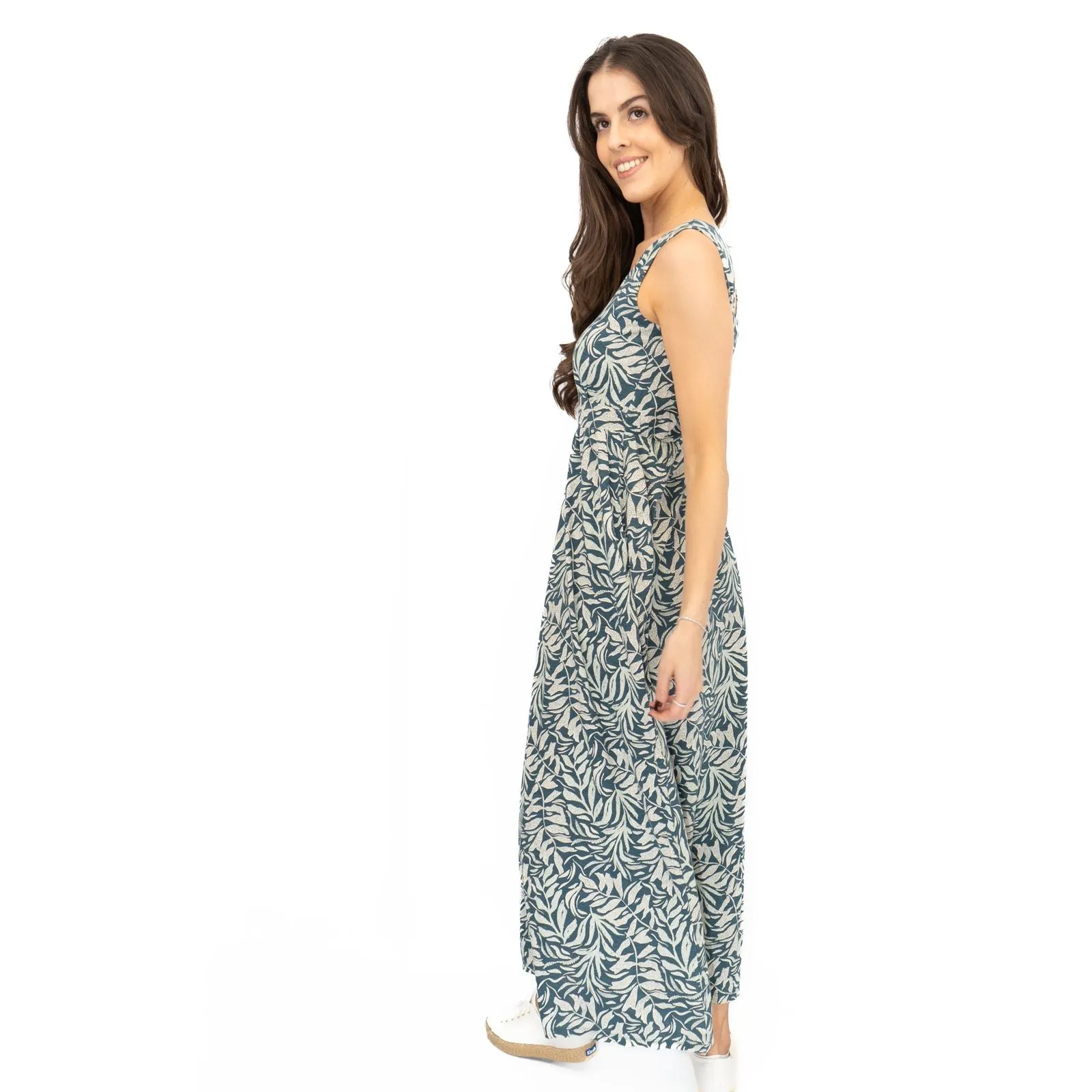 Seasalt Blue Polmanter Floral Maxi Dress Dune Fronds Pool