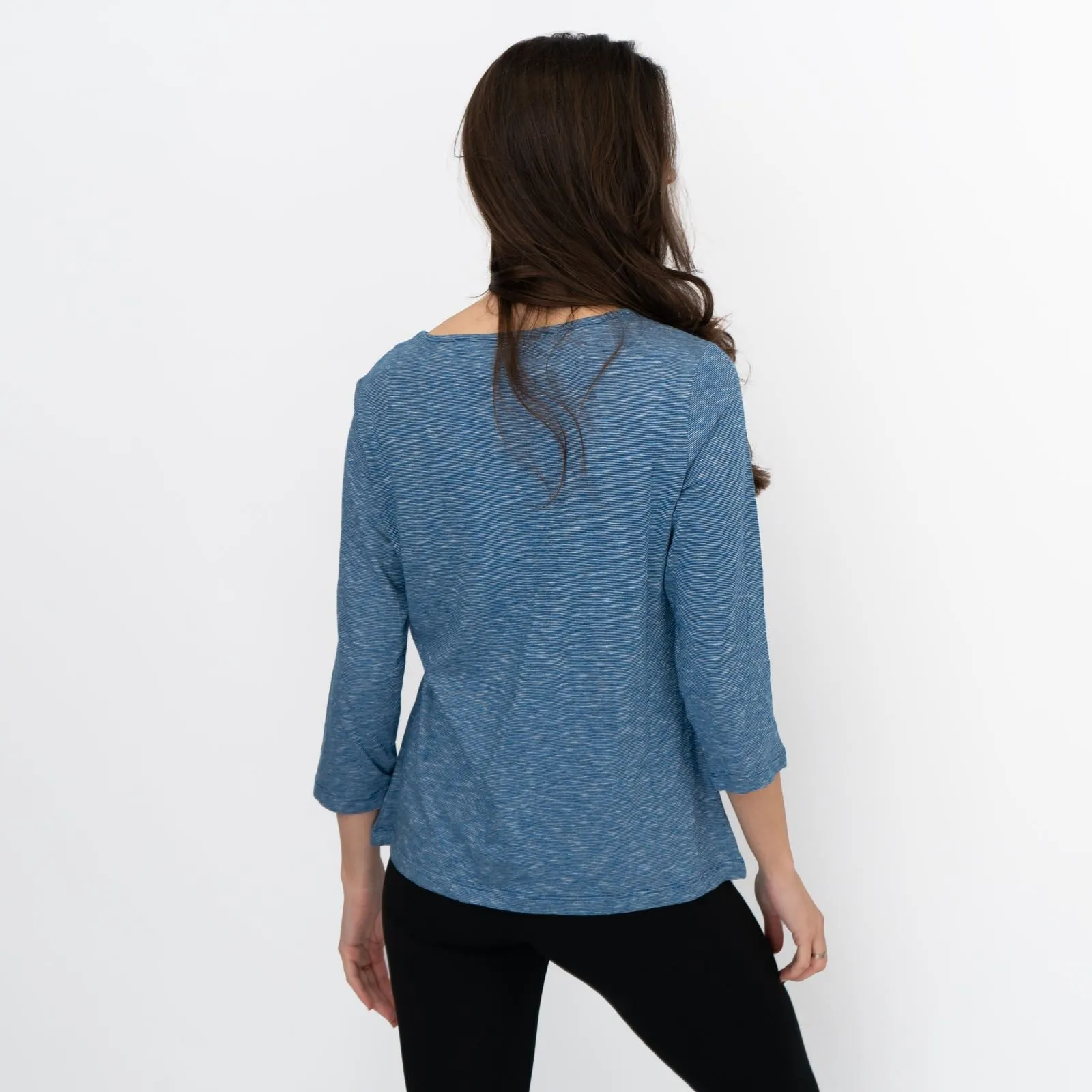 Seasalt Drawing Ink Top Blue Striped 3/4 Sleeve Blouse