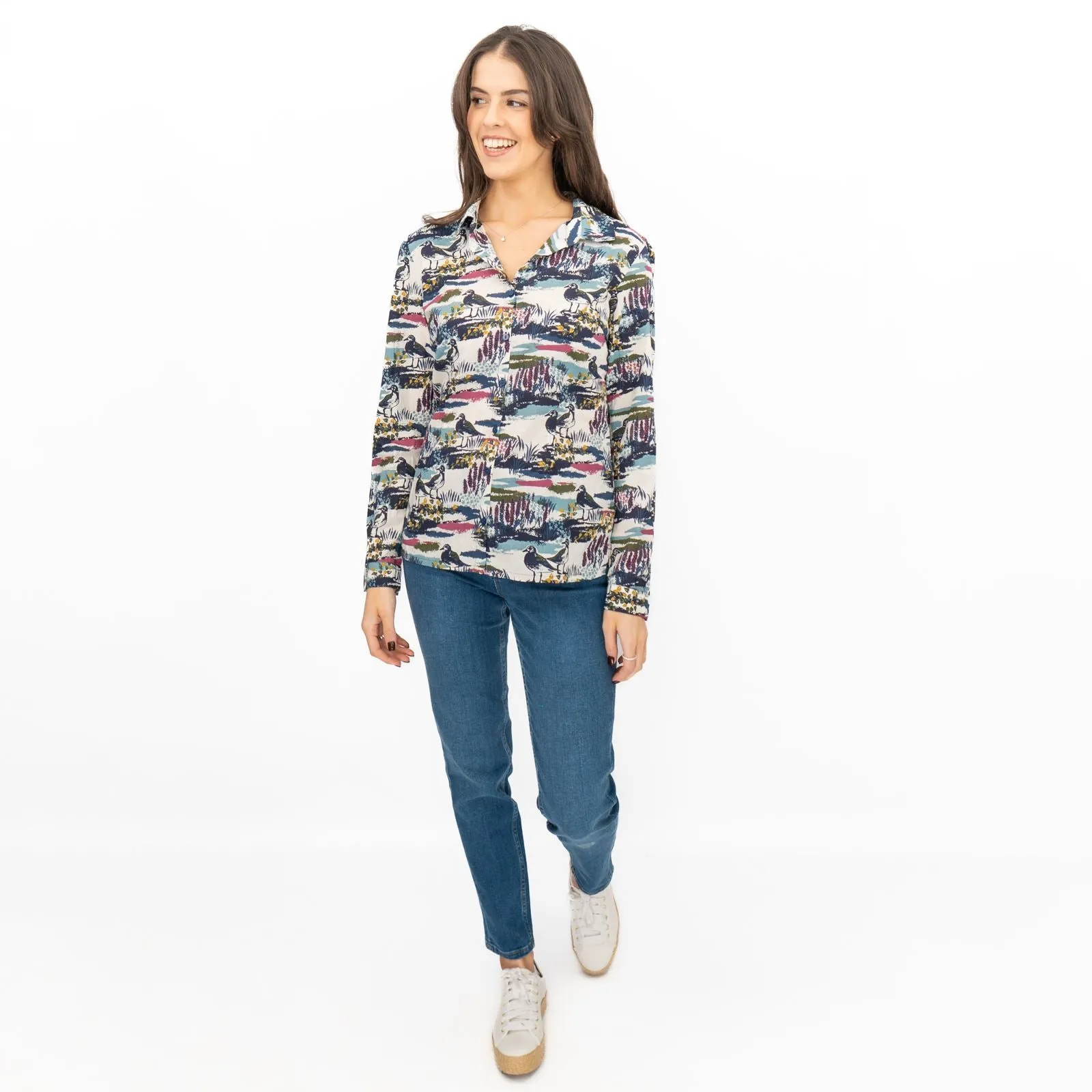 Seasalt Larissa Shirt Long Sleeve Blue Turnstone Scene Squall