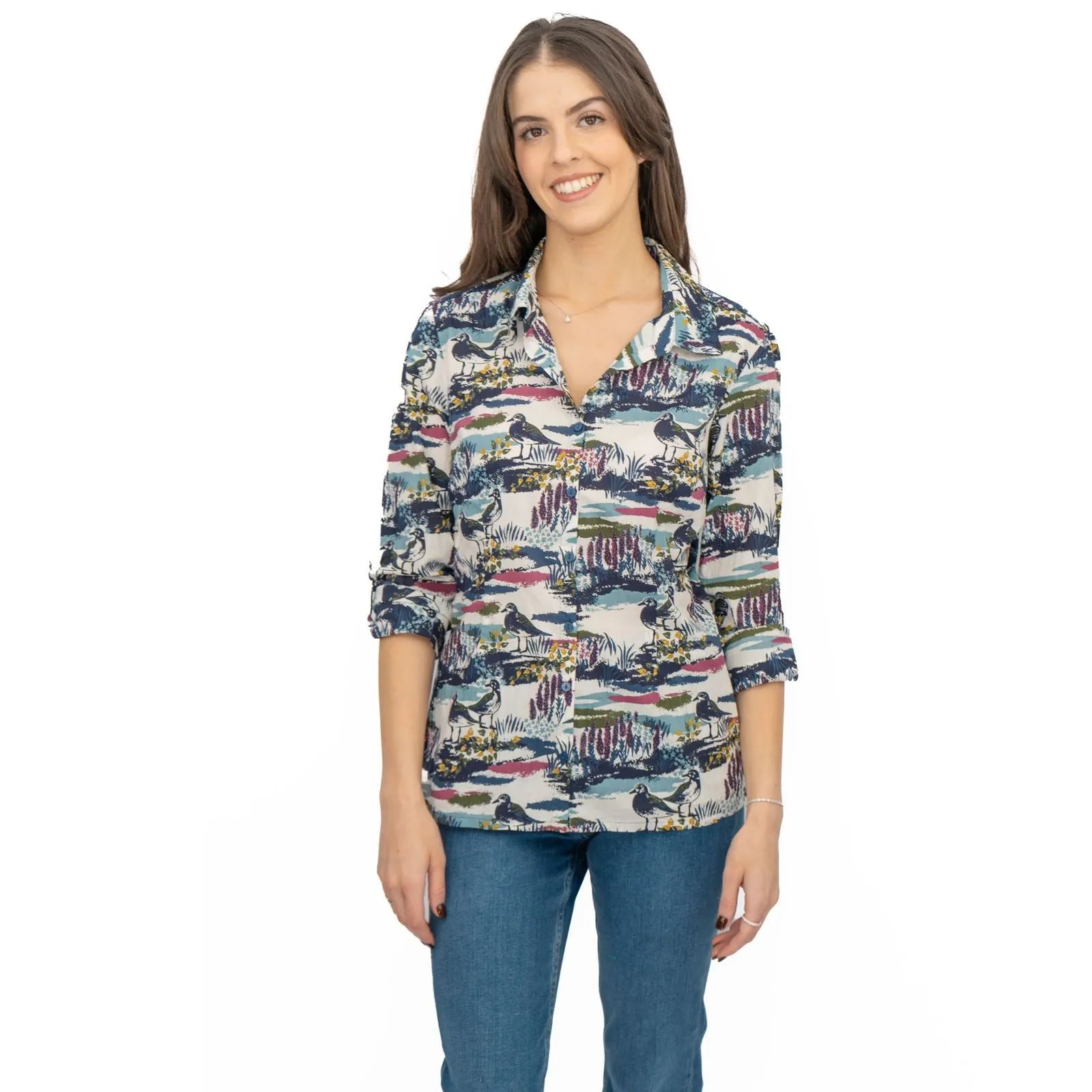 Seasalt Larissa Shirt Long Sleeve Blue Turnstone Scene Squall