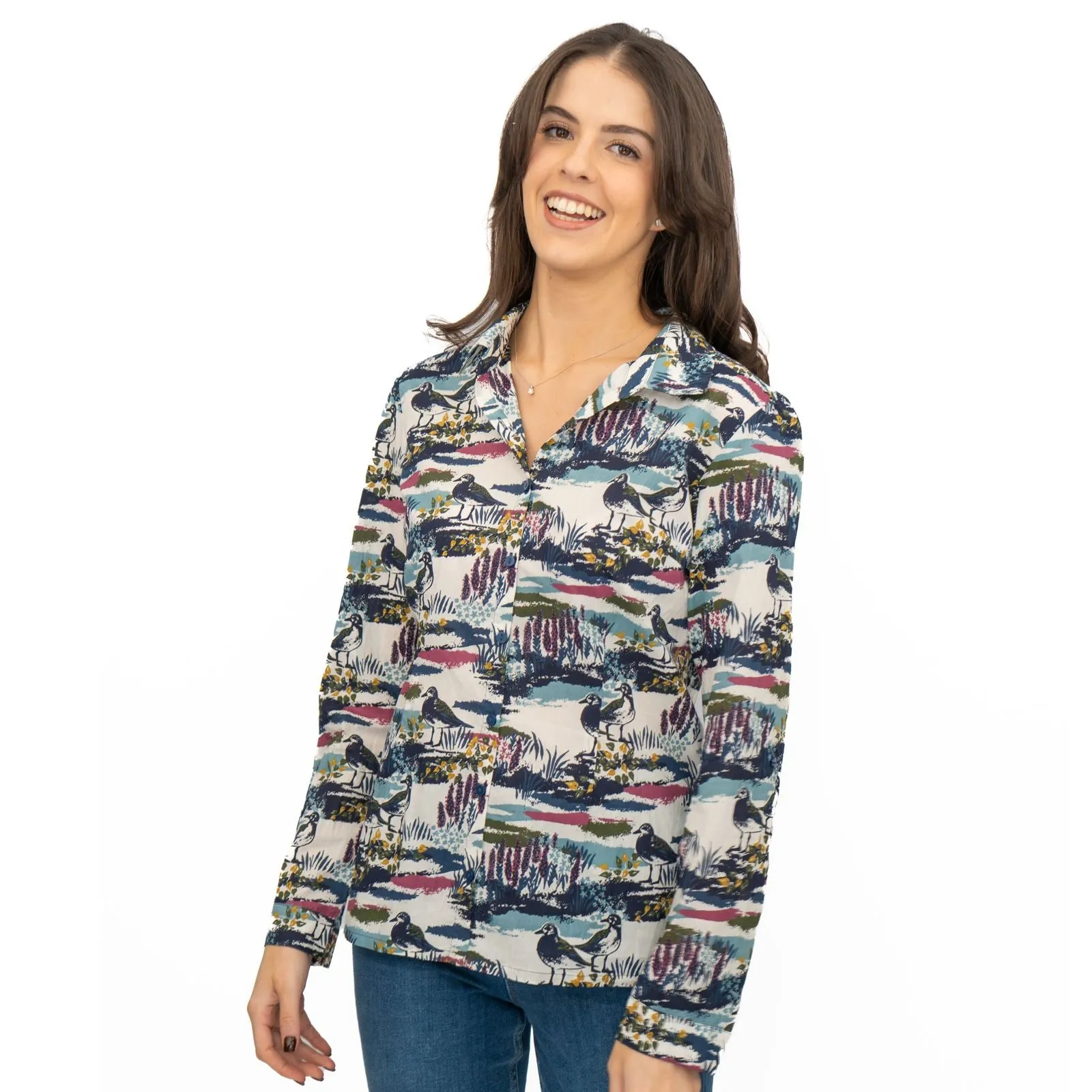 Seasalt Larissa Shirt Long Sleeve Blue Turnstone Scene Squall