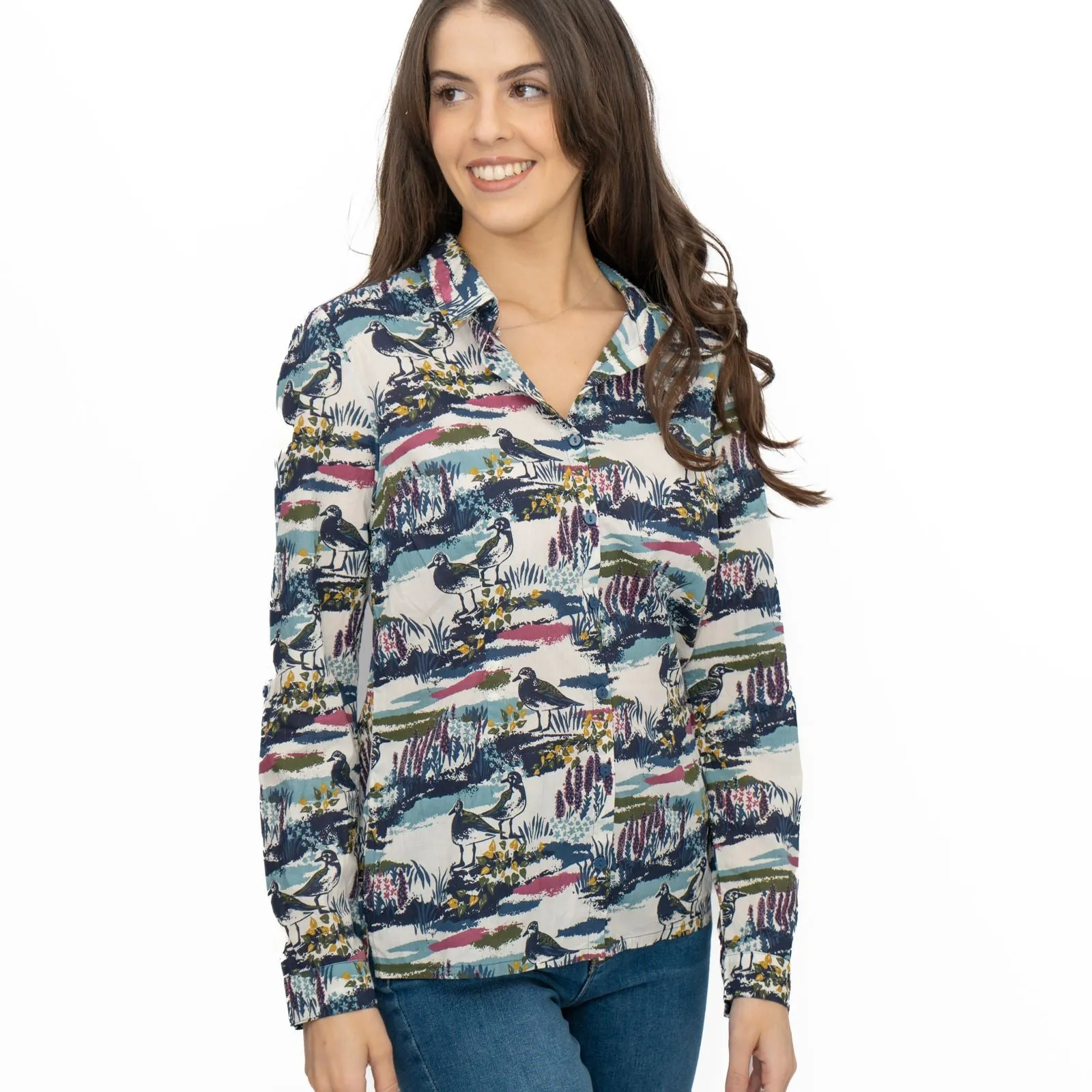 Seasalt Larissa Shirt Long Sleeve Blue Turnstone Scene Squall