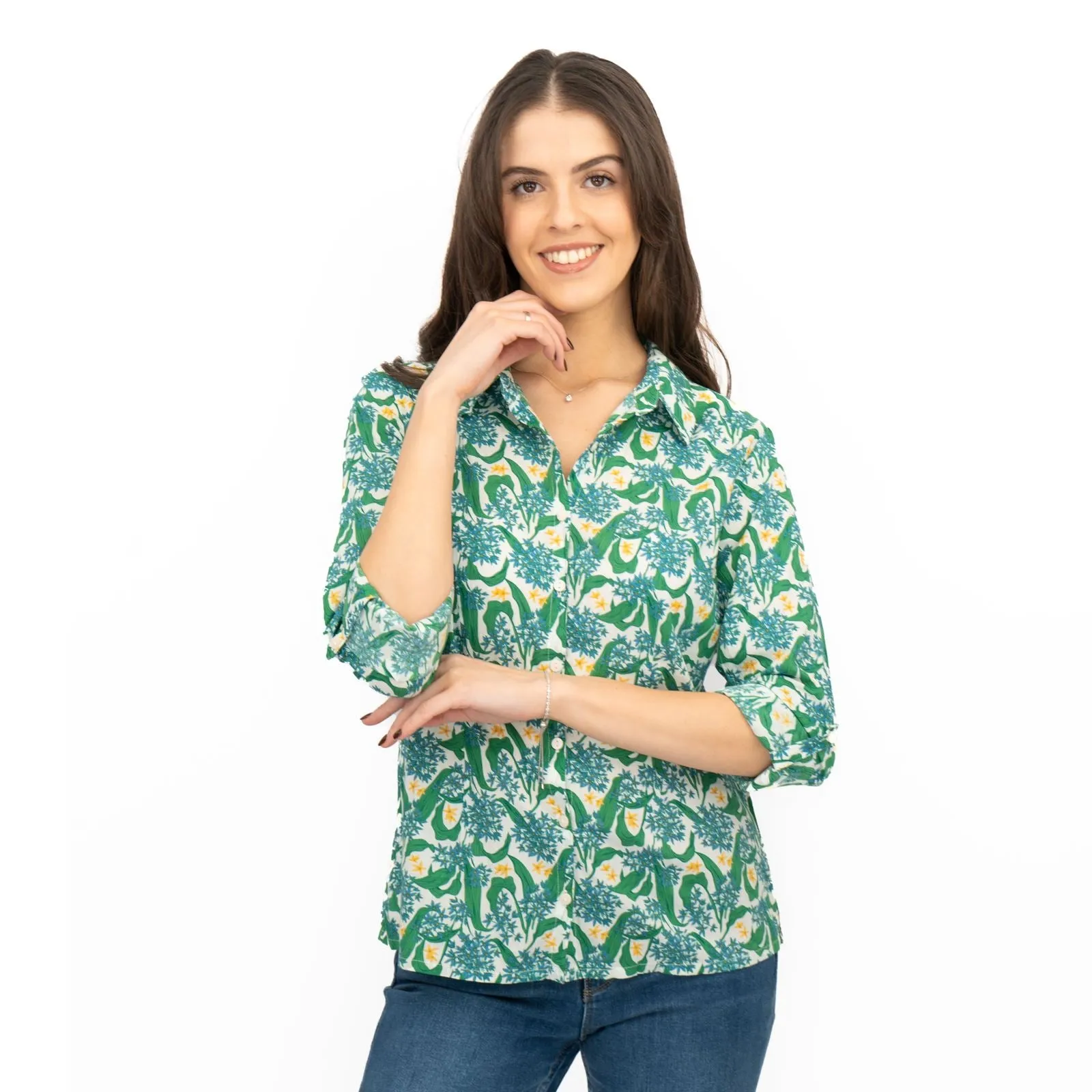 Seasalt Larissa Shirt Top Green Cotton Woodland Garlic Chalk Print