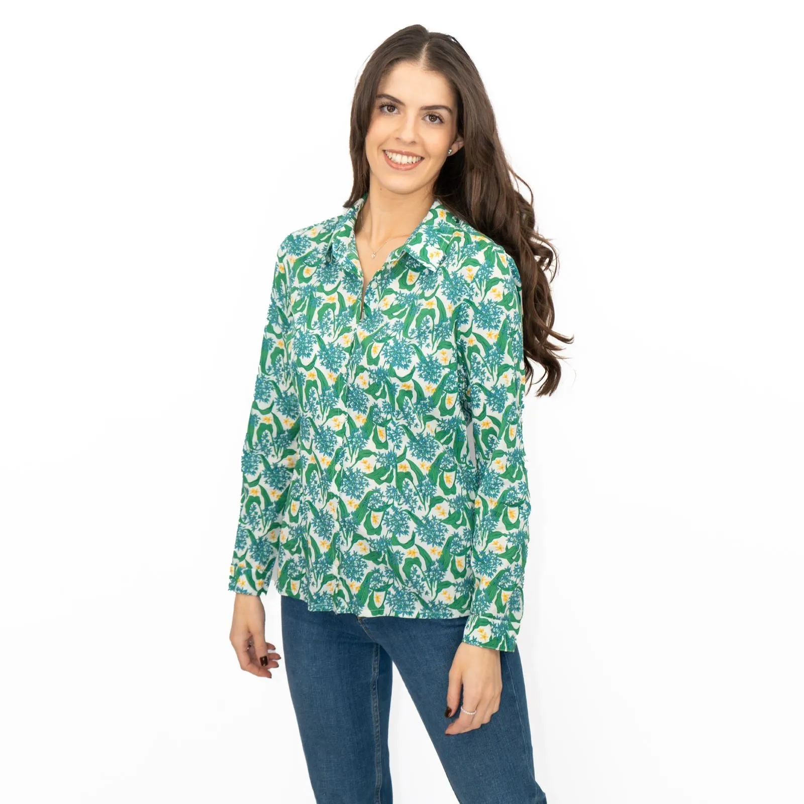 Seasalt Larissa Shirt Top Green Cotton Woodland Garlic Chalk Print