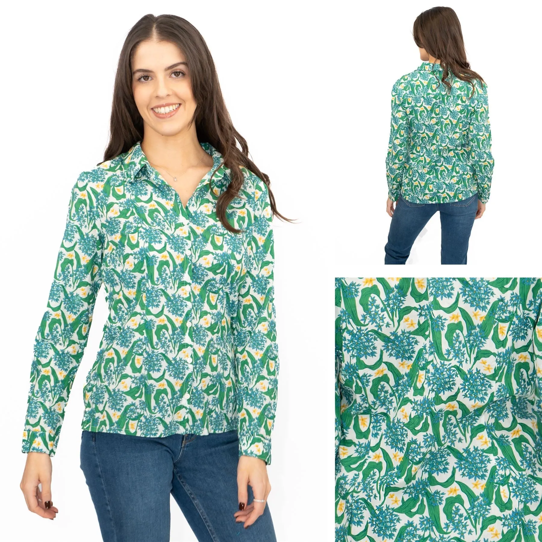 Seasalt Larissa Shirt Top Green Cotton Woodland Garlic Chalk Print