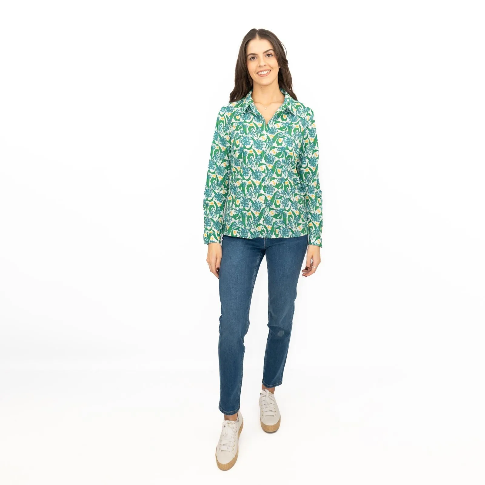 Seasalt Larissa Shirt Top Green Cotton Woodland Garlic Chalk Print