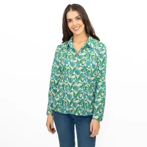 Seasalt Larissa Shirt Top Green Cotton Woodland Garlic Chalk Print
