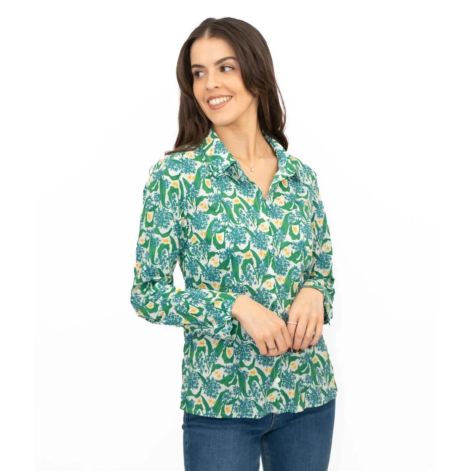 Seasalt Larissa Shirt Top Green Cotton Woodland Garlic Chalk Print