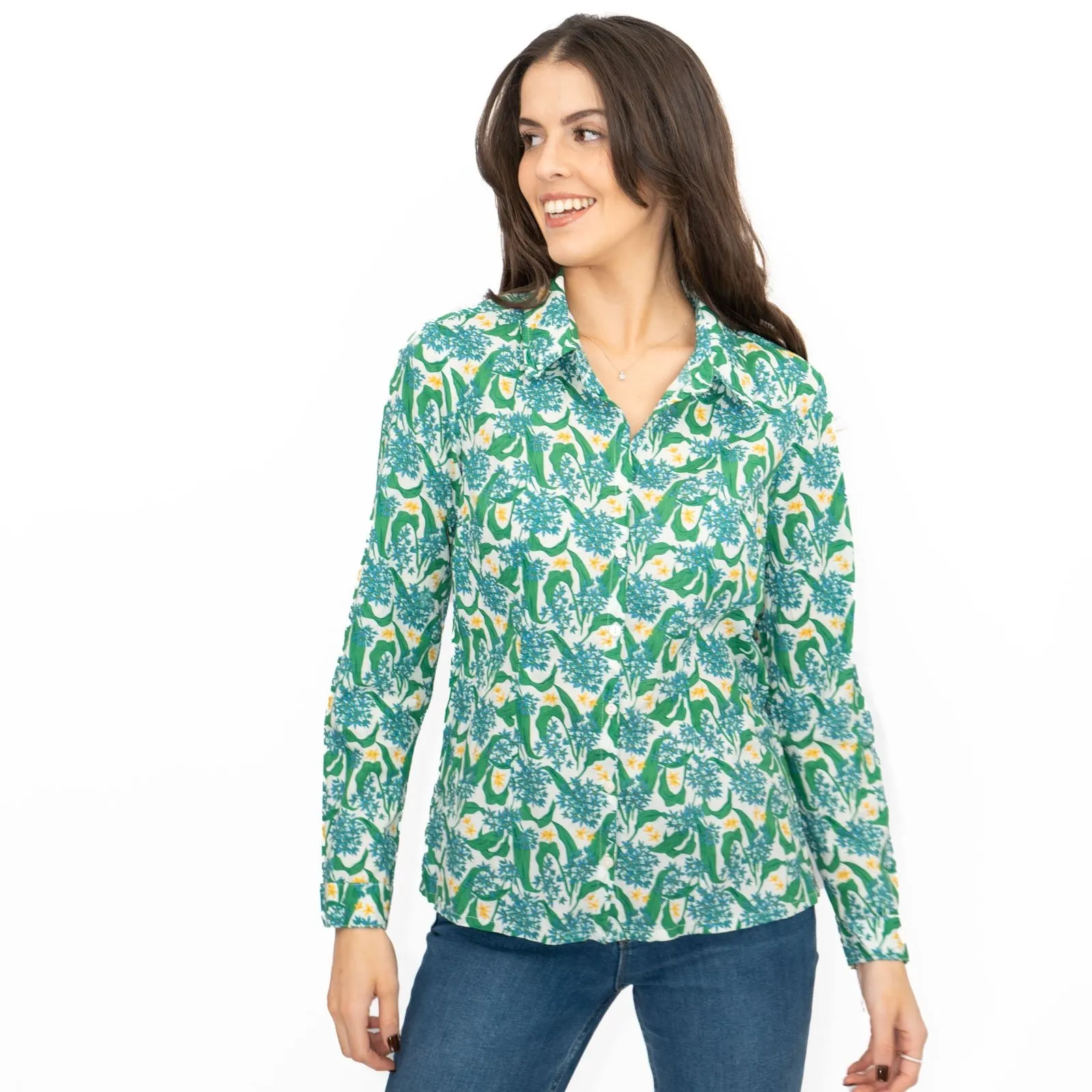 Seasalt Larissa Shirt Top Green Cotton Woodland Garlic Chalk Print