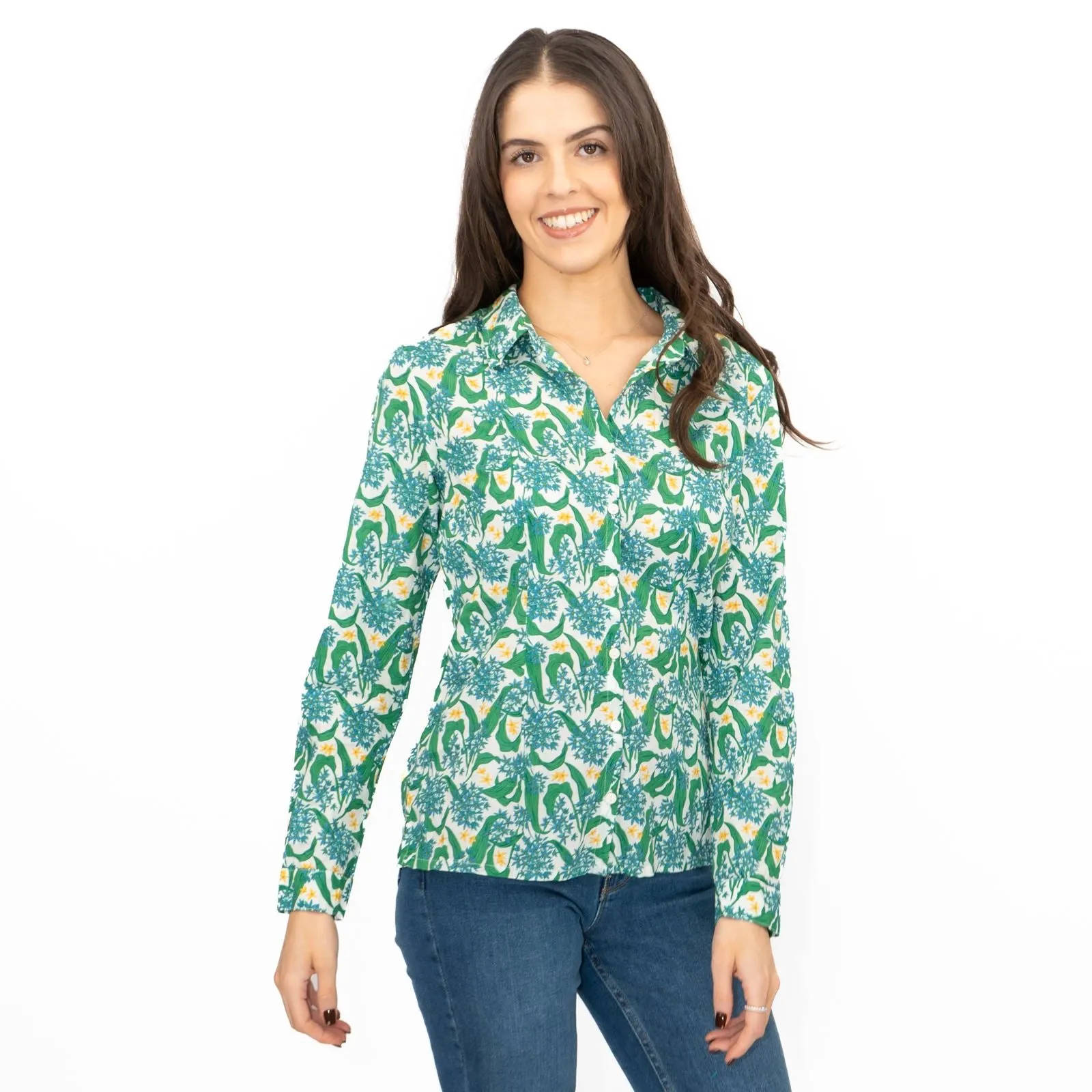 Seasalt Larissa Shirt Top Green Cotton Woodland Garlic Chalk Print
