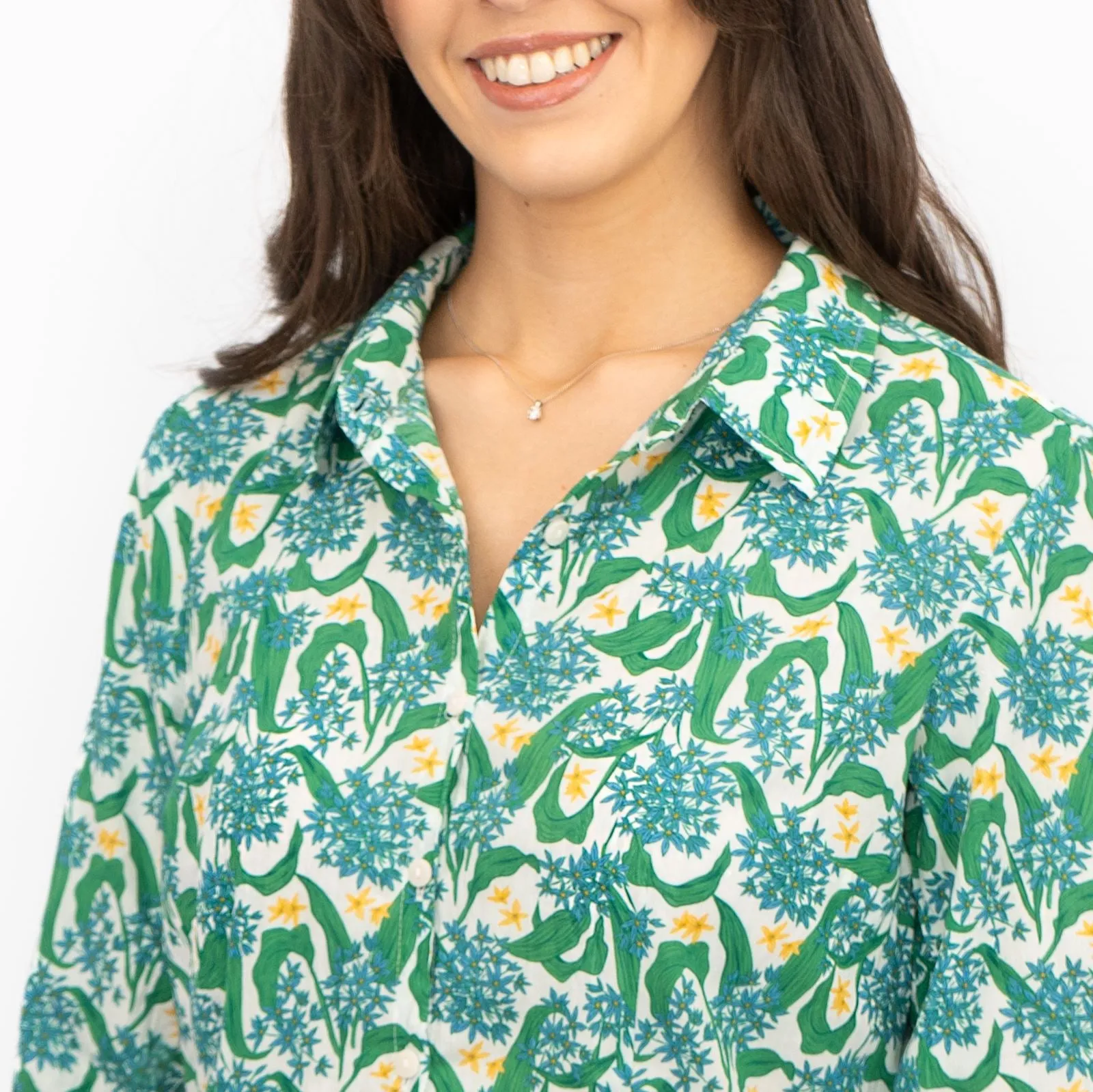 Seasalt Larissa Shirt Top Green Cotton Woodland Garlic Chalk Print