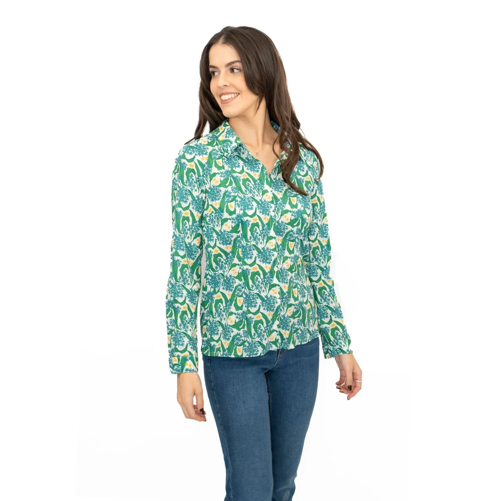 Seasalt Larissa Shirt Top Green Cotton Woodland Garlic Chalk Print