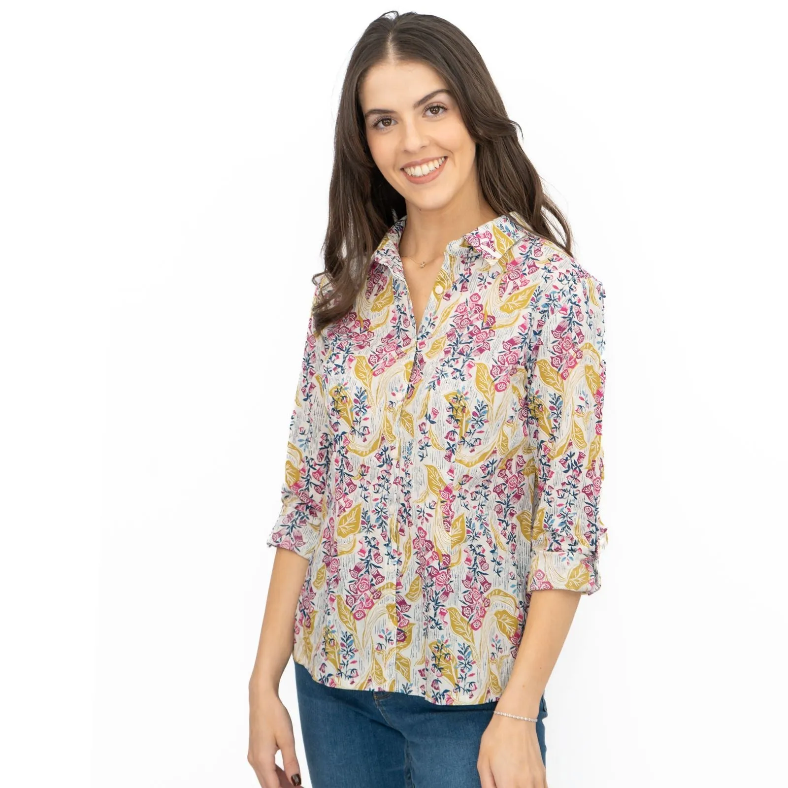Seasalt Larissa Shirt Top Lino Foxglove Chalk Print