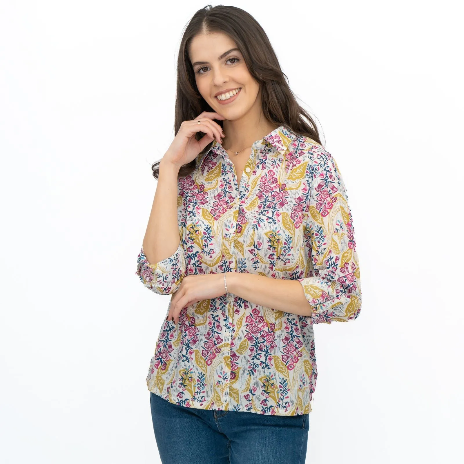 Seasalt Larissa Shirt Top Lino Foxglove Chalk Print