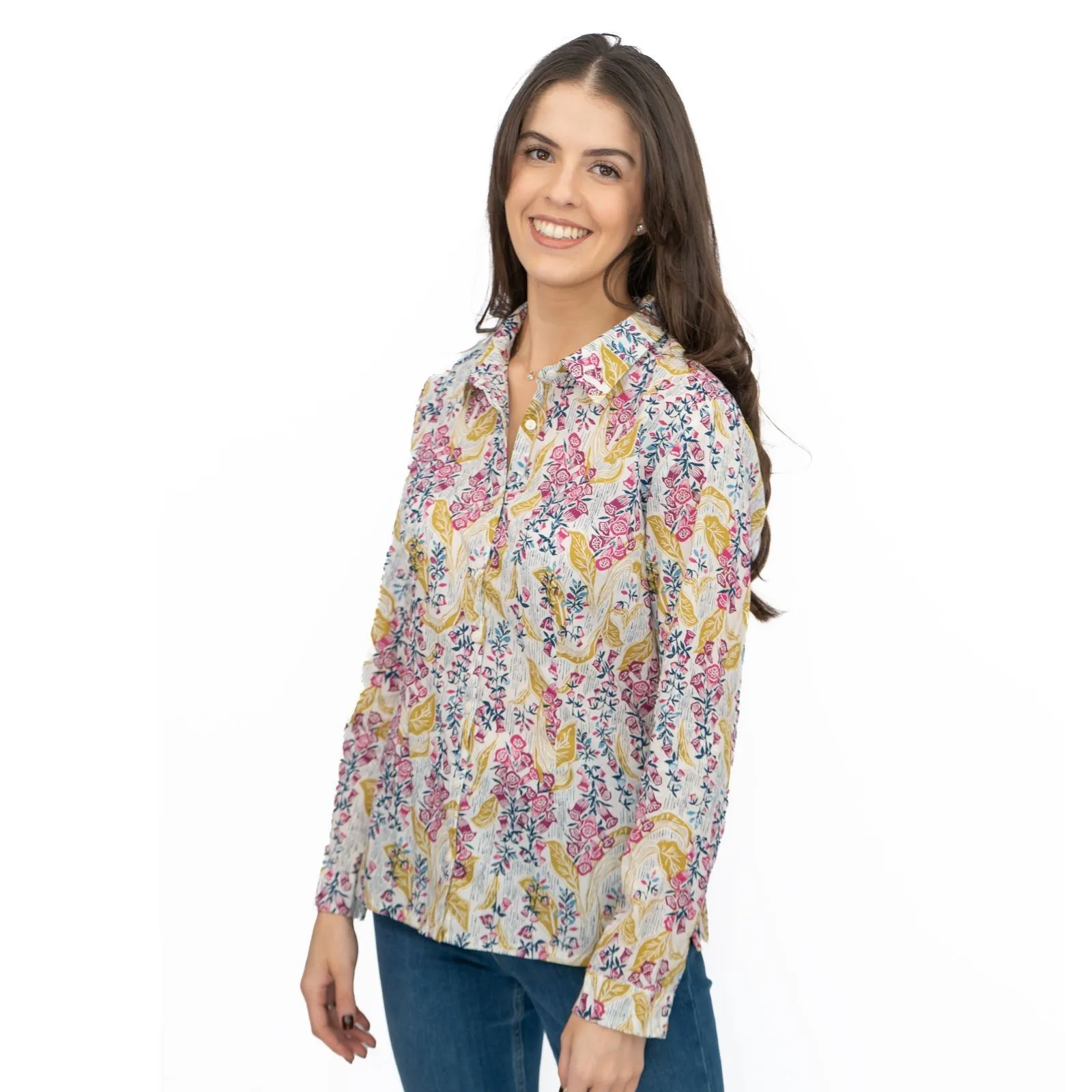 Seasalt Larissa Shirt Top Lino Foxglove Chalk Print