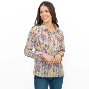 Seasalt Larissa Shirt Top Lino Foxglove Chalk Print