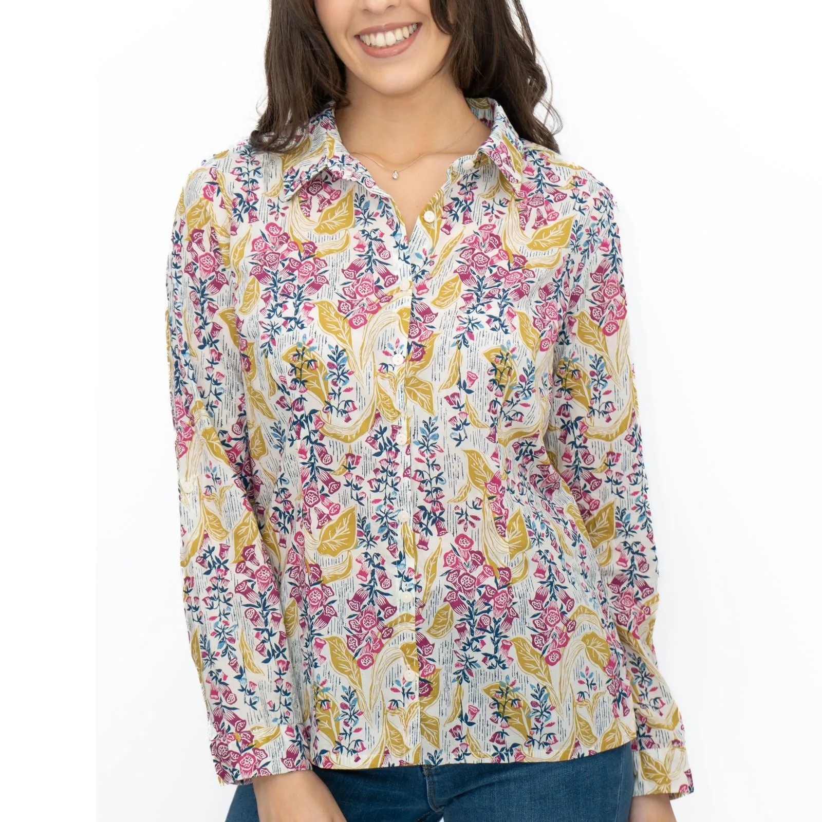 Seasalt Larissa Shirt Top Lino Foxglove Chalk Print