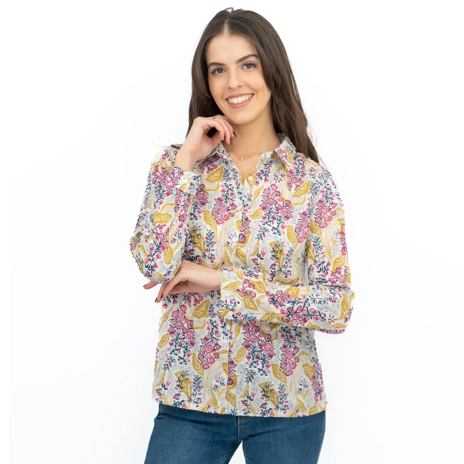 Seasalt Larissa Shirt Top Lino Foxglove Chalk Print