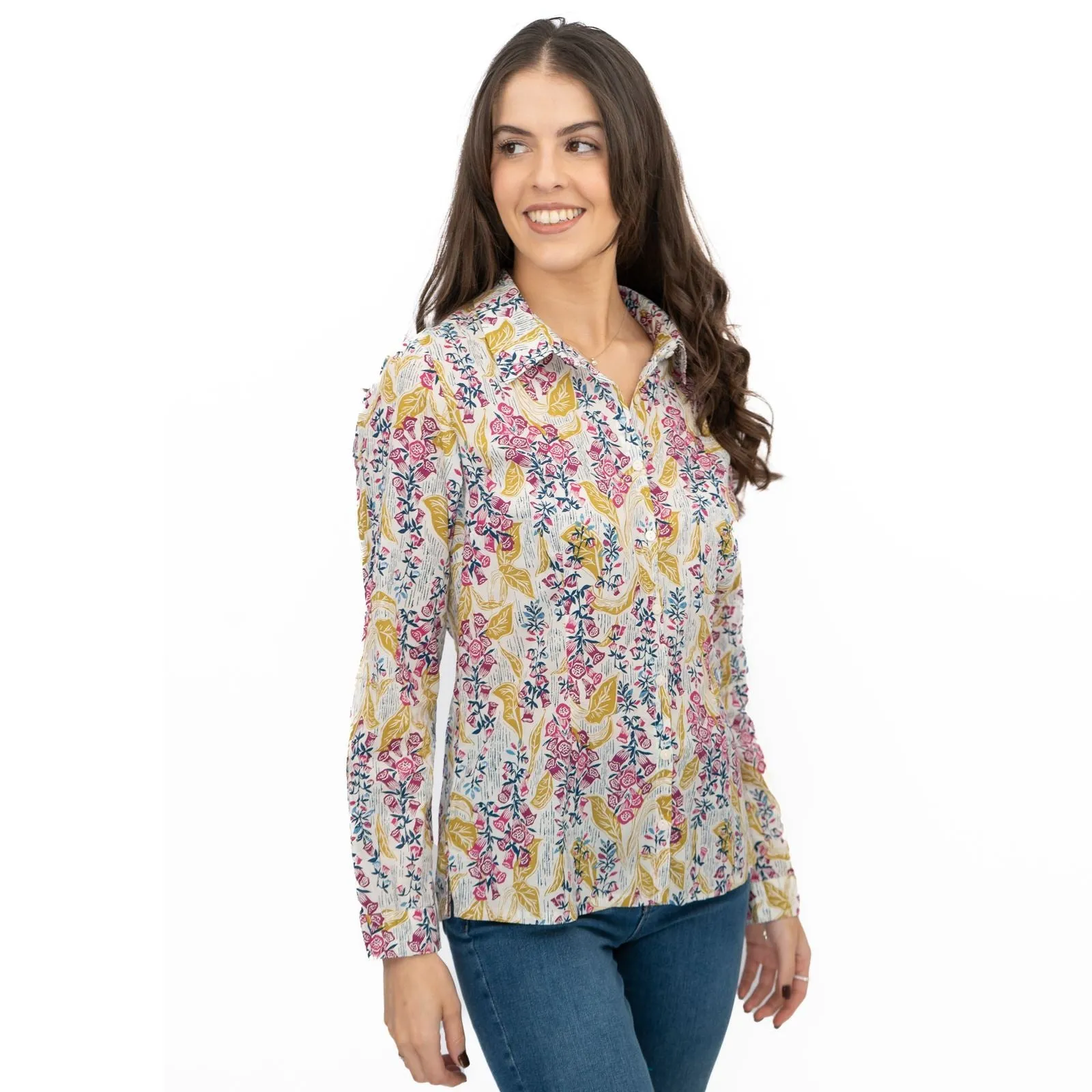 Seasalt Larissa Shirt Top Lino Foxglove Chalk Print