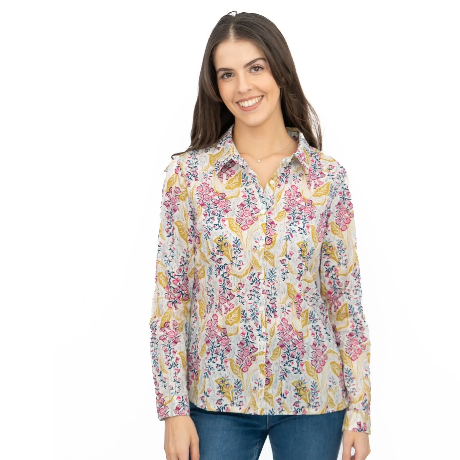 Seasalt Larissa Shirt Top Lino Foxglove Chalk Print