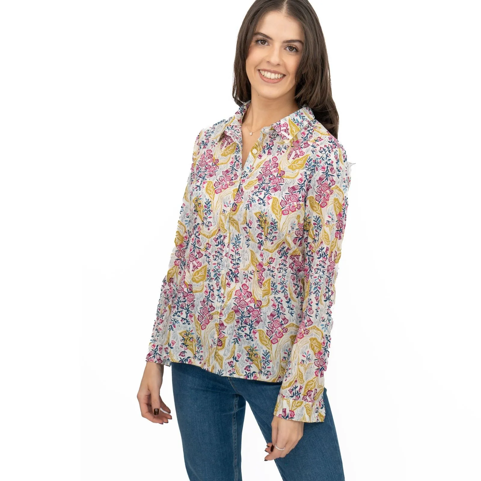 Seasalt Larissa Shirt Top Lino Foxglove Chalk Print