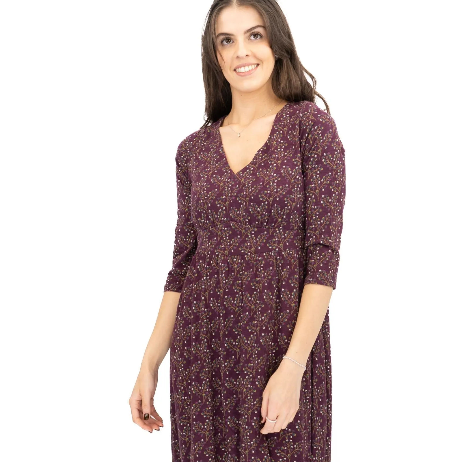 Seasalt Maggie Maxi Dress Purple Floral Cotton 3/4 Sleeve