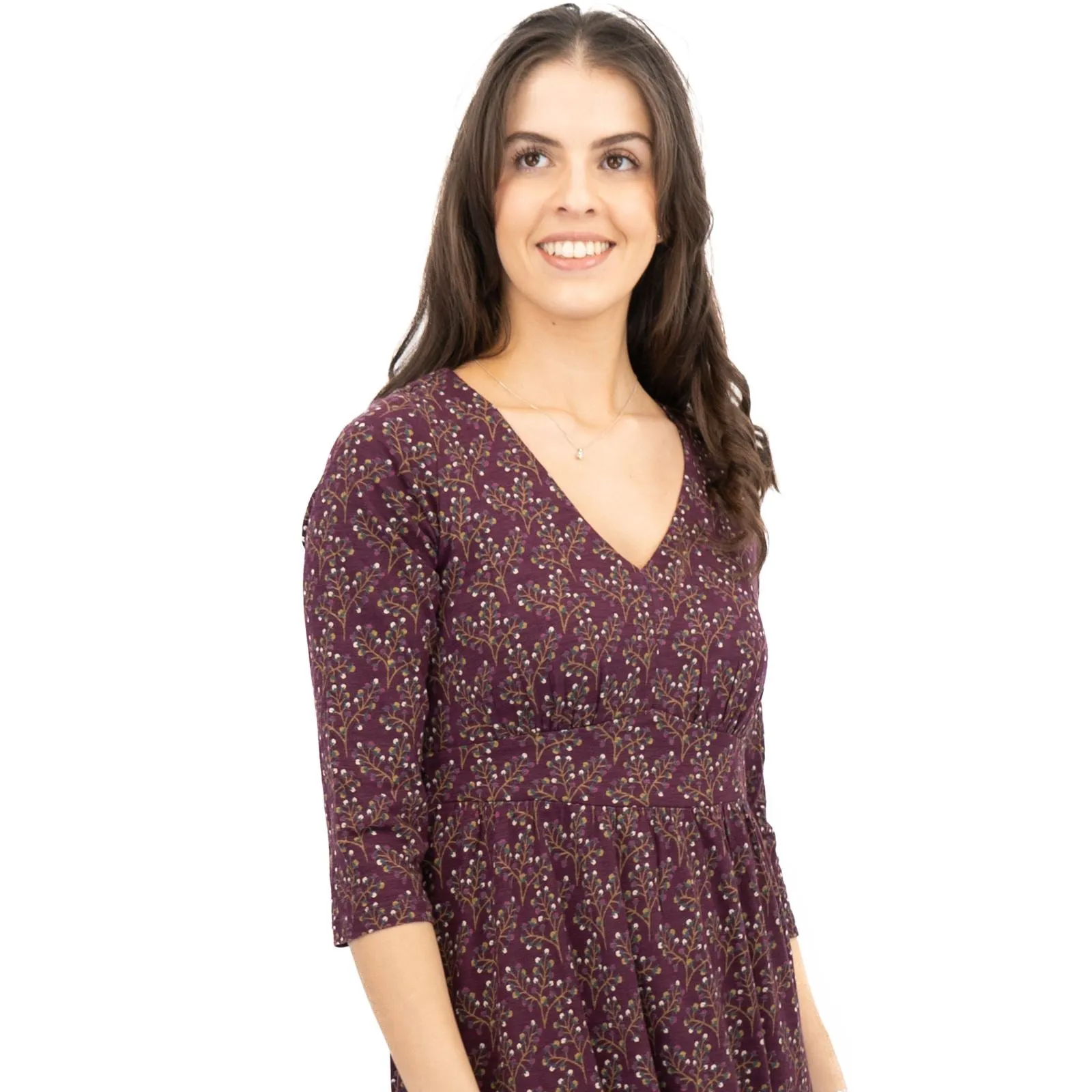 Seasalt Maggie Maxi Dress Purple Floral Cotton 3/4 Sleeve