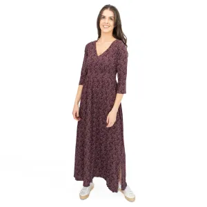 Seasalt Maggie Maxi Dress Purple Floral Cotton 3/4 Sleeve