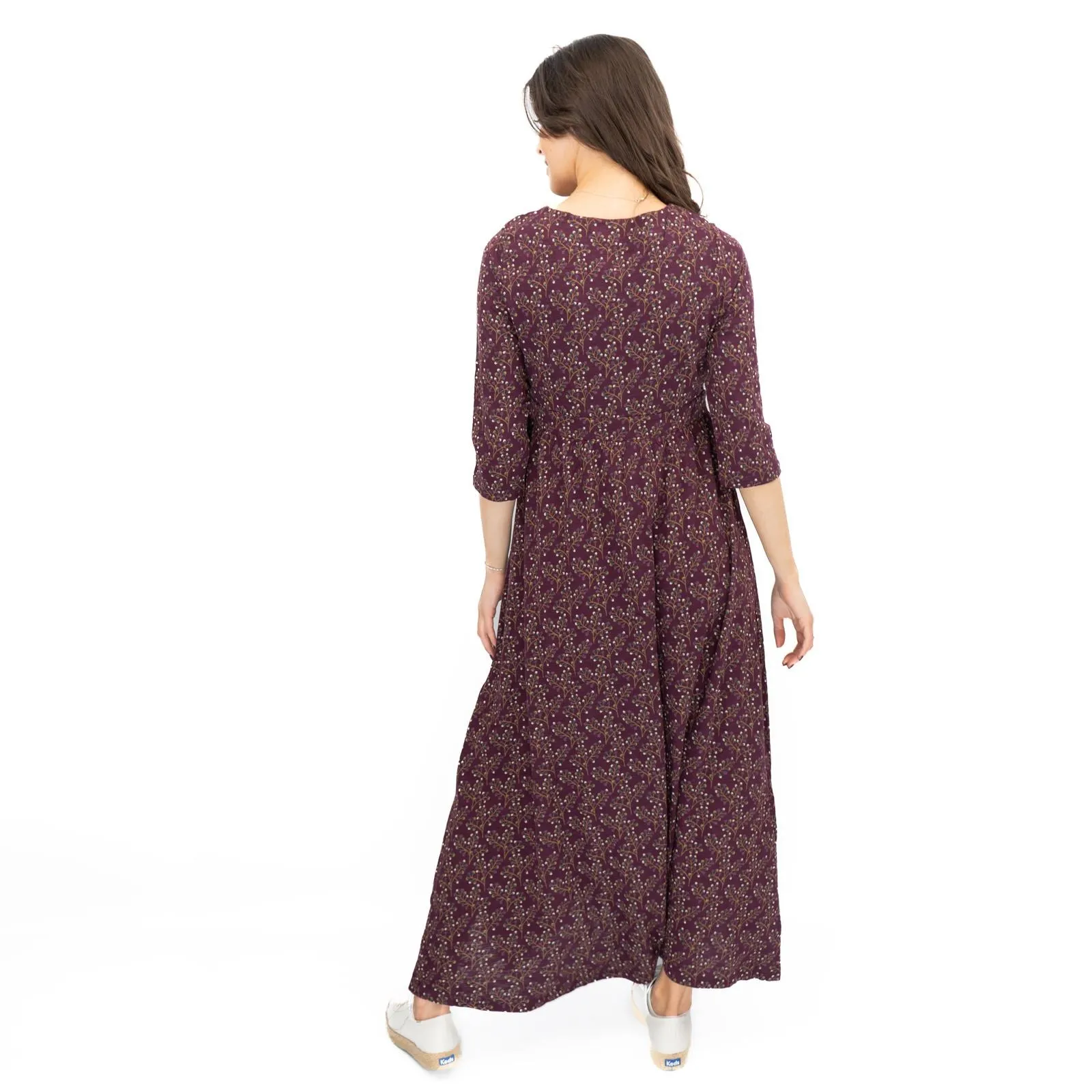 Seasalt Maggie Maxi Dress Purple Floral Cotton 3/4 Sleeve