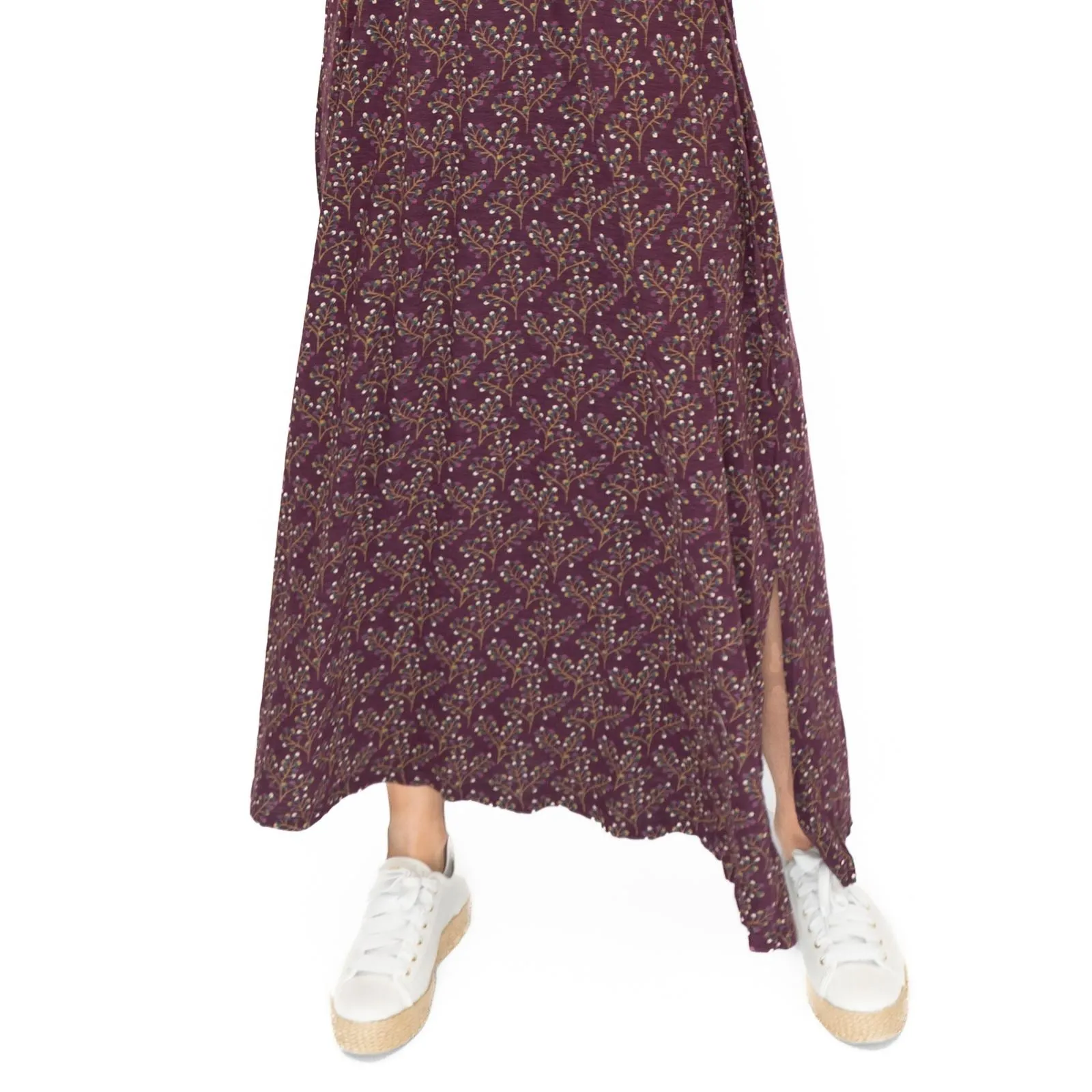 Seasalt Maggie Maxi Dress Purple Floral Cotton 3/4 Sleeve