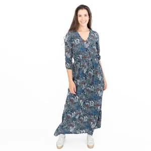 Seasalt Navy Corn Marigold Floral Print 3/4 Sleeve Maxi Dress