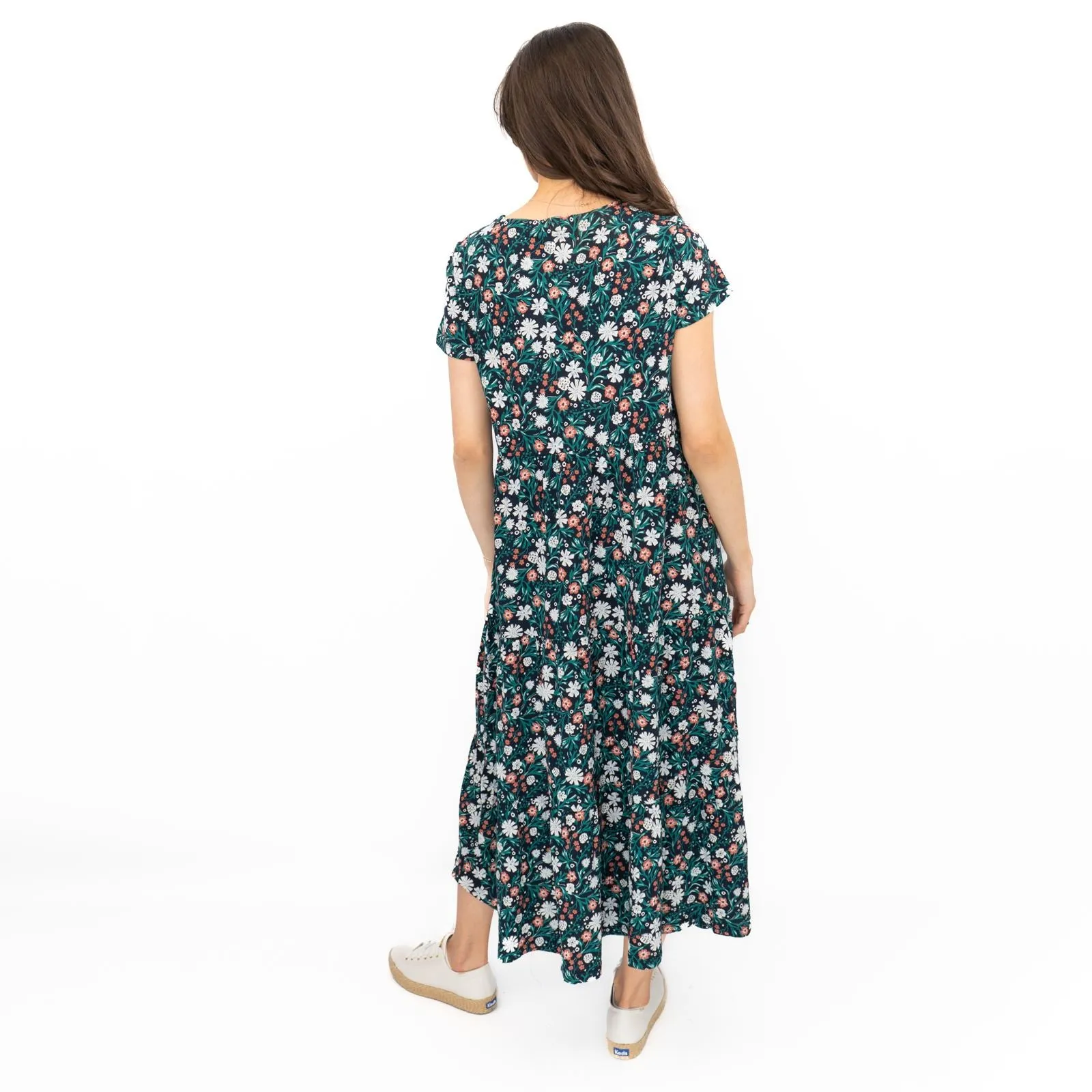 Seasalt Navy Dress Tiered Line Strokes Midi