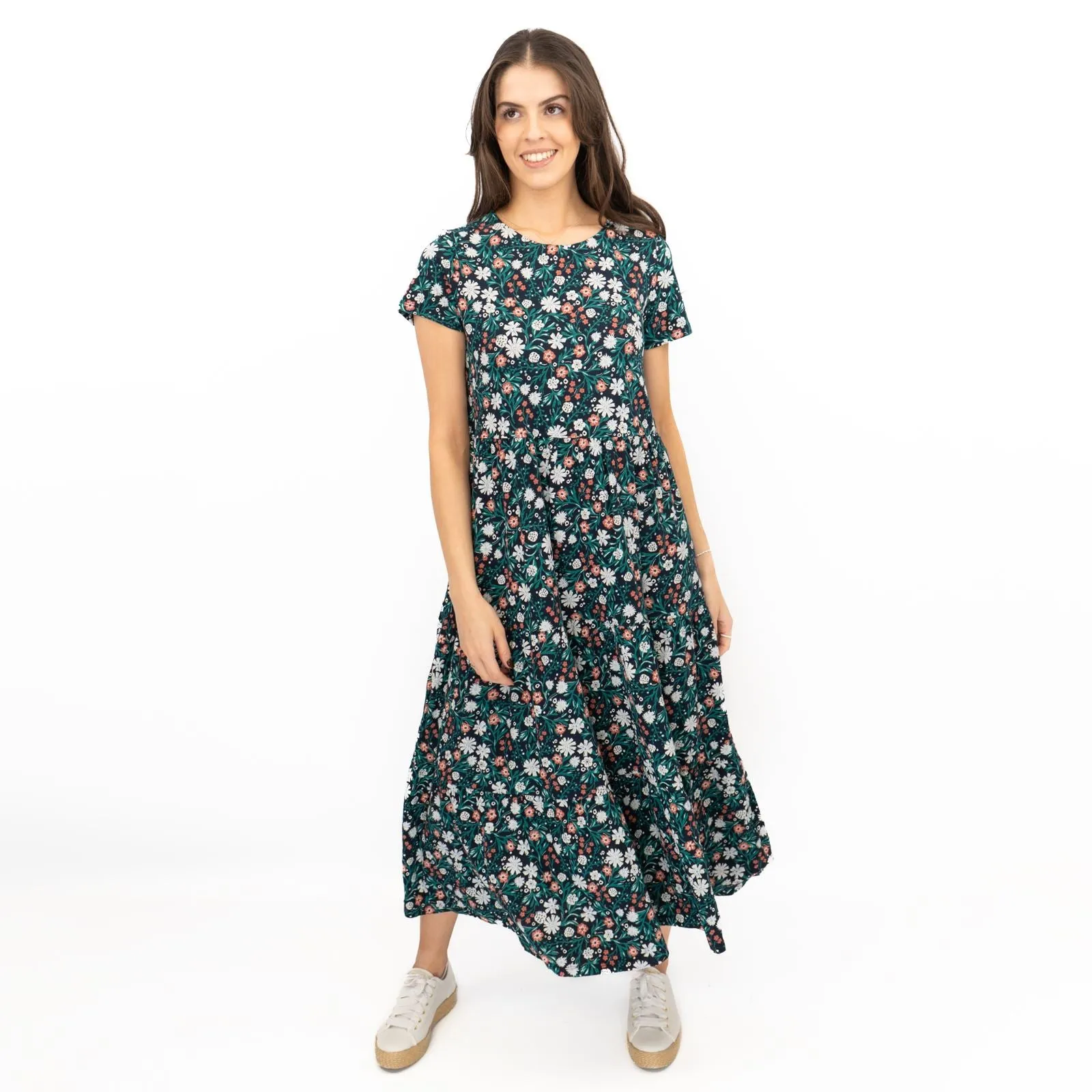 Seasalt Navy Dress Tiered Line Strokes Midi