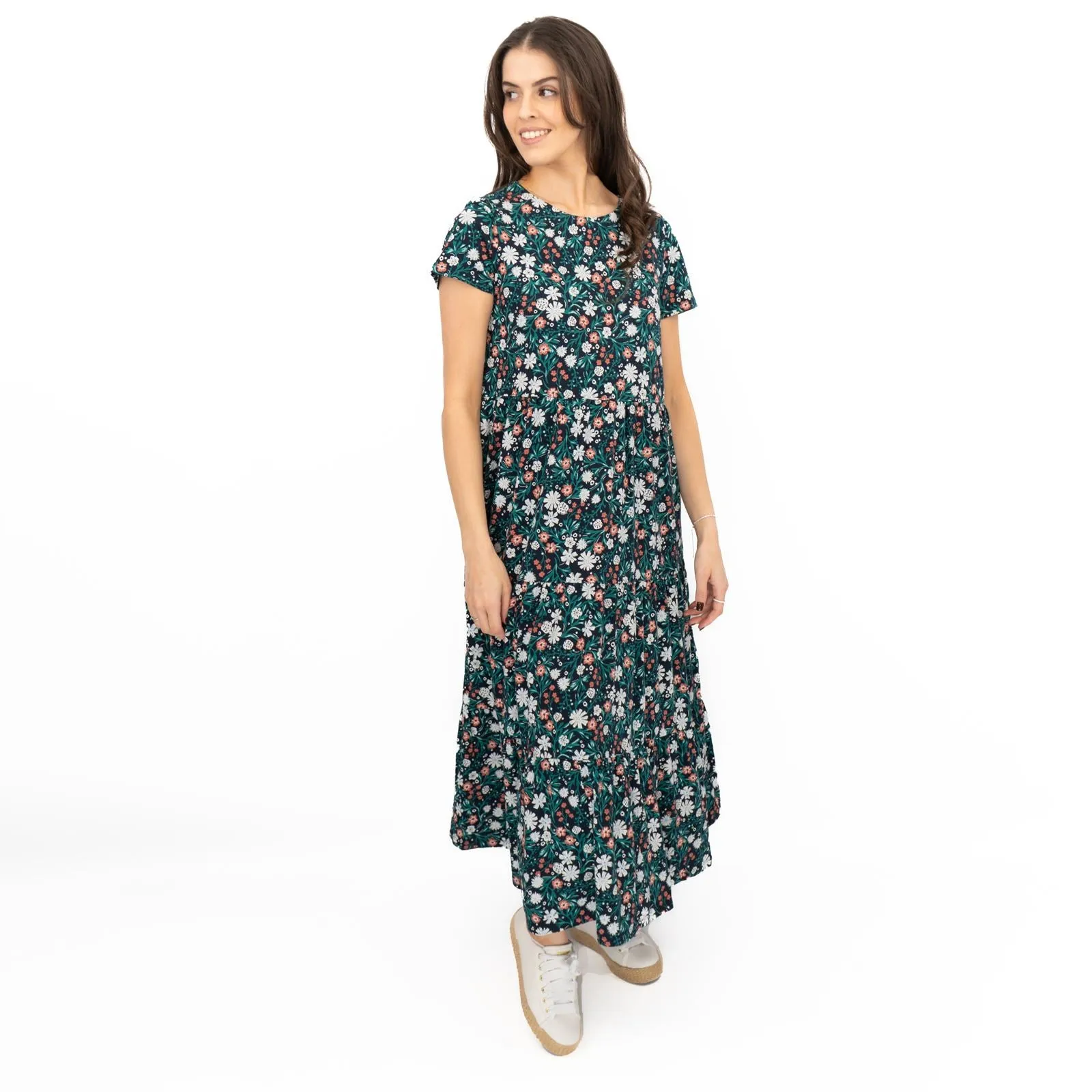 Seasalt Navy Dress Tiered Line Strokes Midi
