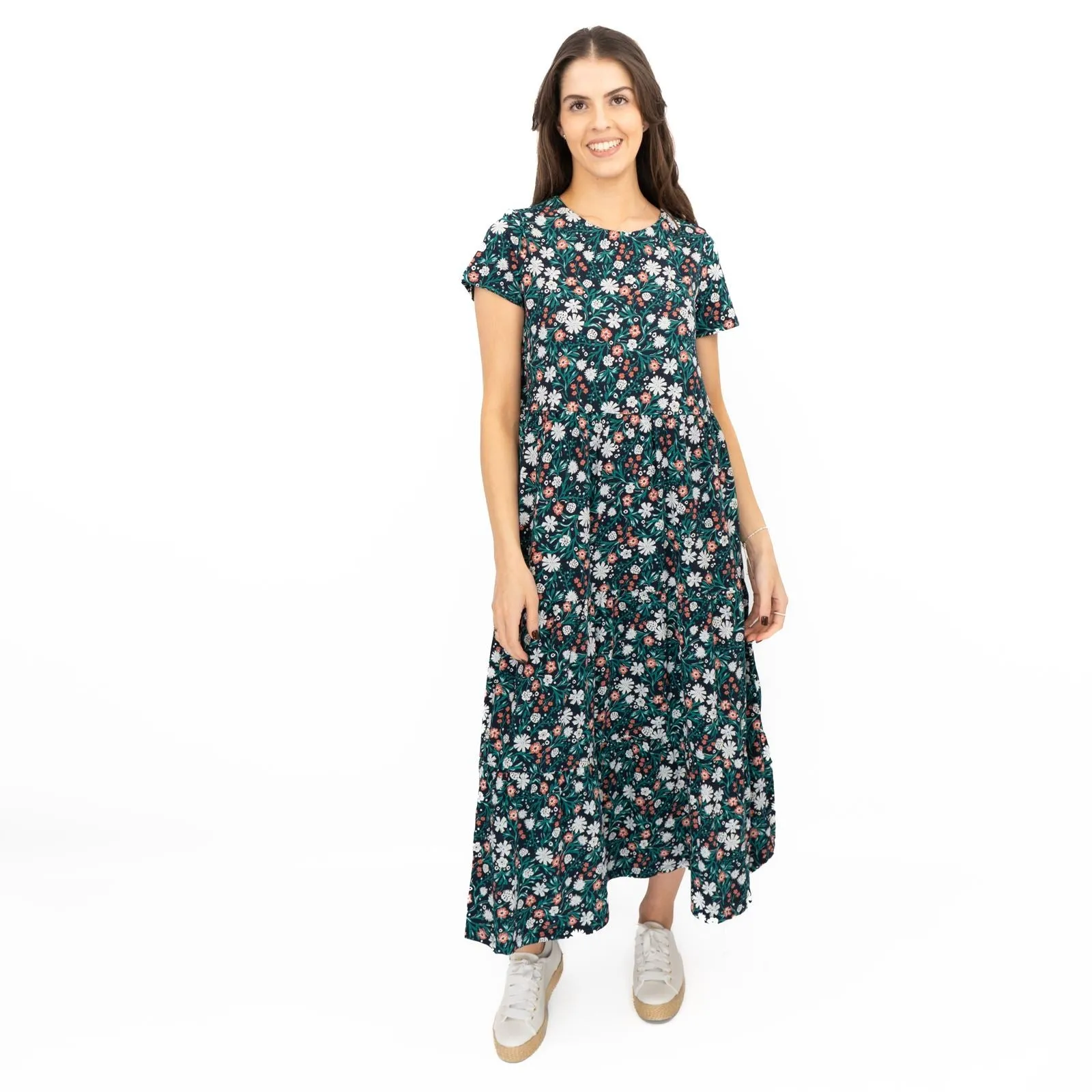 Seasalt Navy Dress Tiered Line Strokes Midi