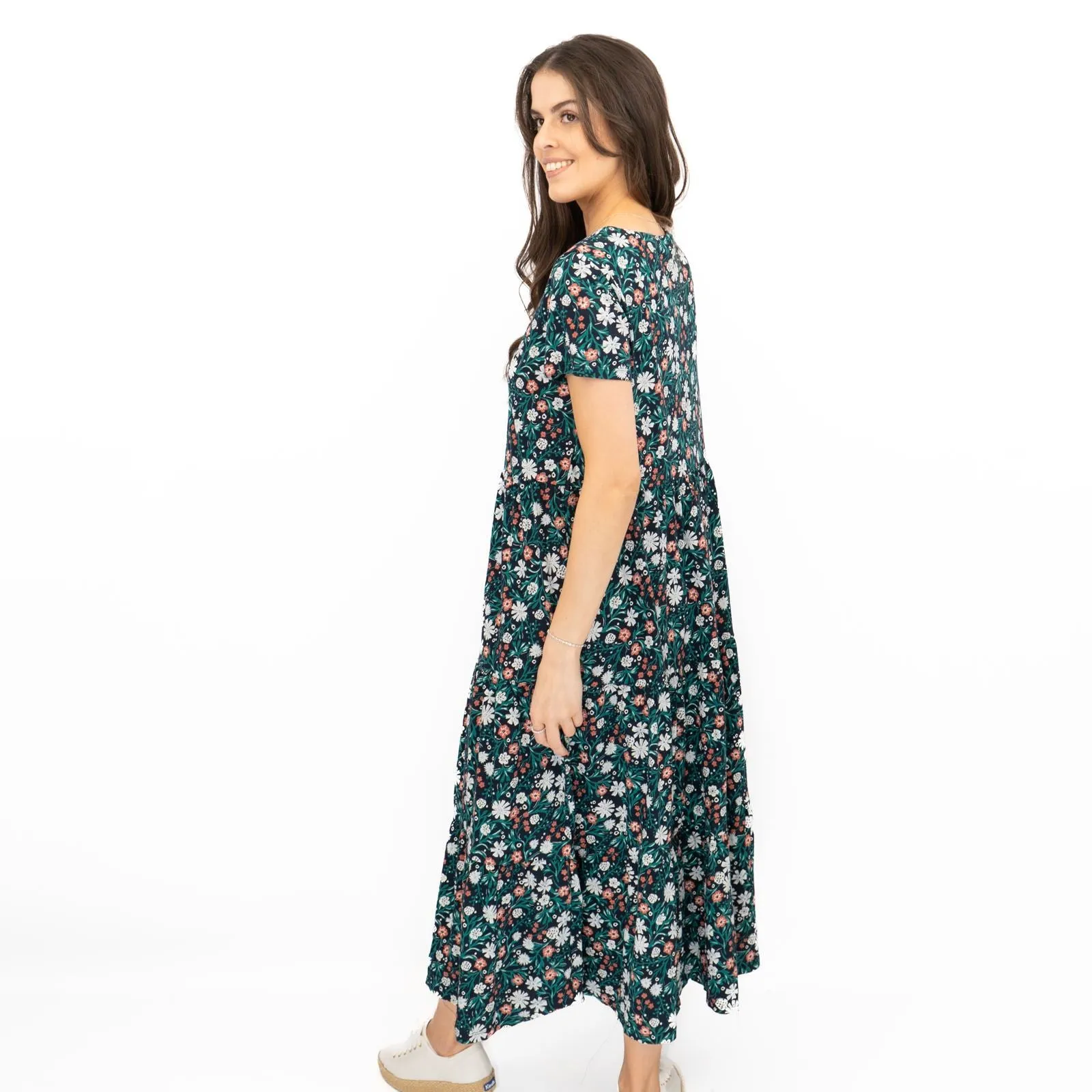 Seasalt Navy Dress Tiered Line Strokes Midi