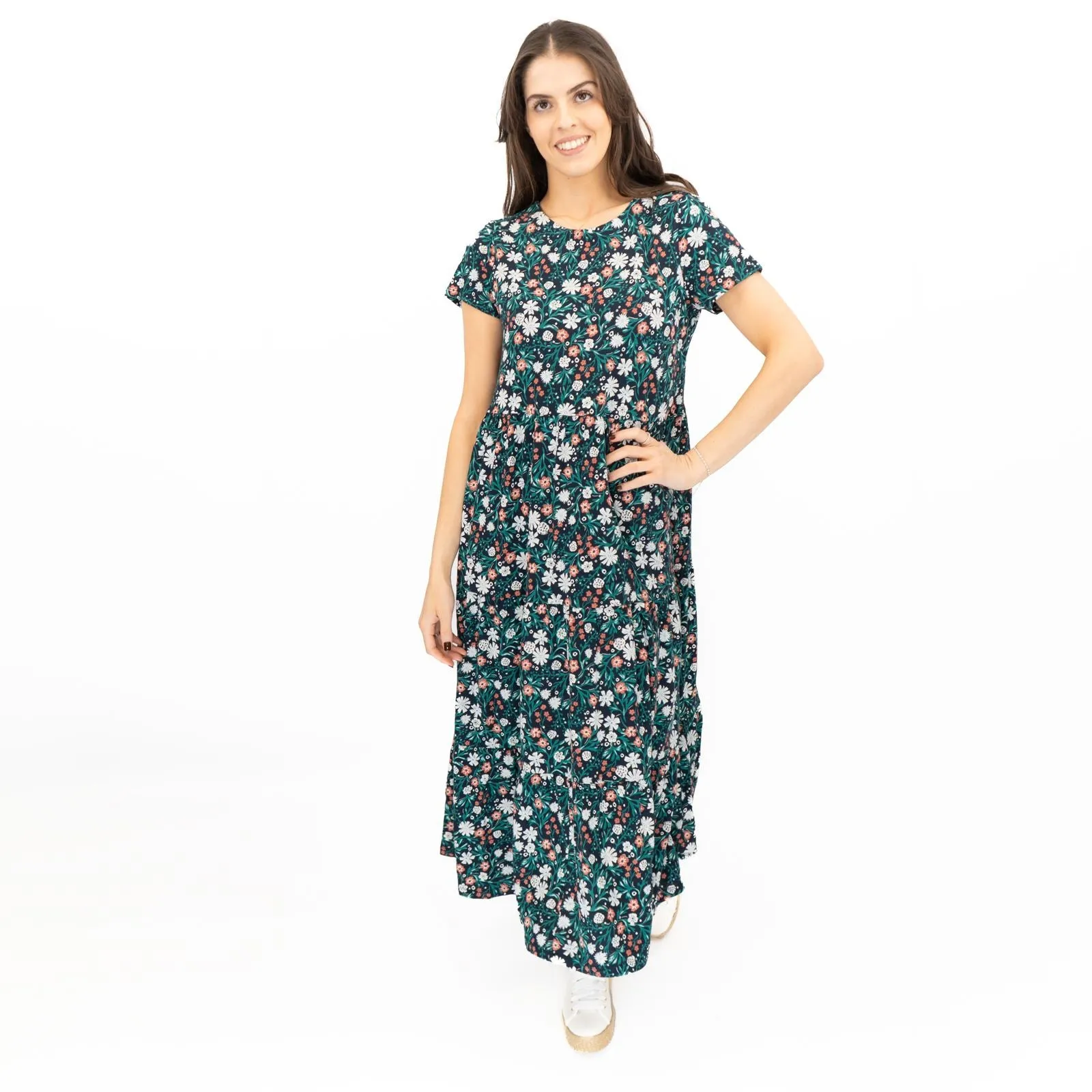 Seasalt Navy Dress Tiered Line Strokes Midi