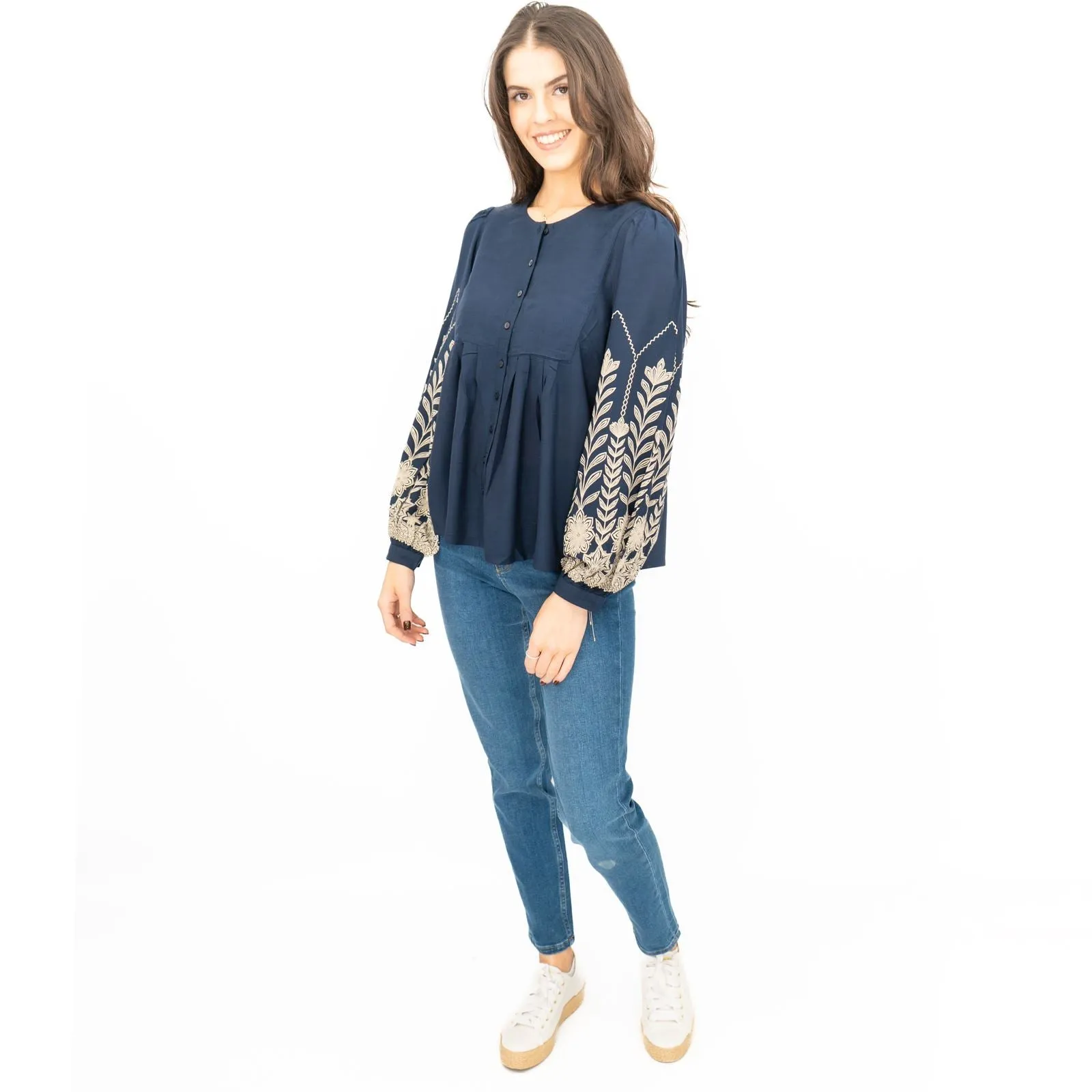 Seasalt Navy High Woods Blouson Long Sleeve Shirt