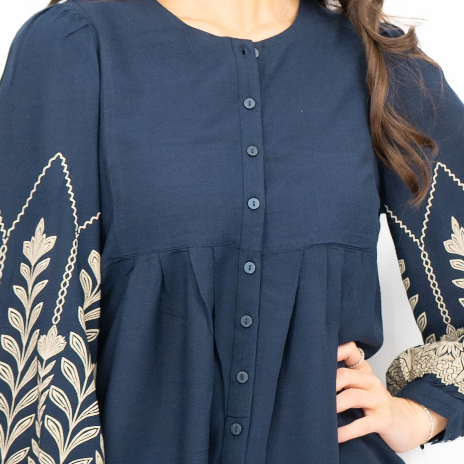 Seasalt Navy High Woods Blouson Long Sleeve Shirt