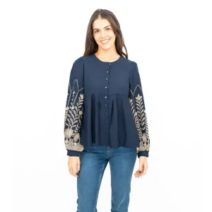 Seasalt Navy High Woods Blouson Long Sleeve Shirt