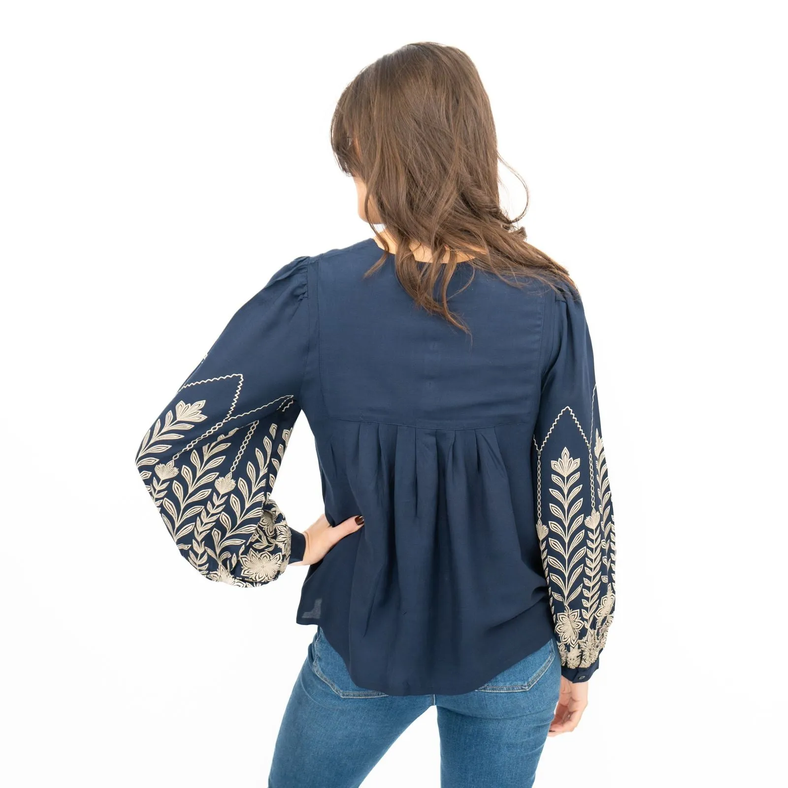 Seasalt Navy High Woods Blouson Long Sleeve Shirt