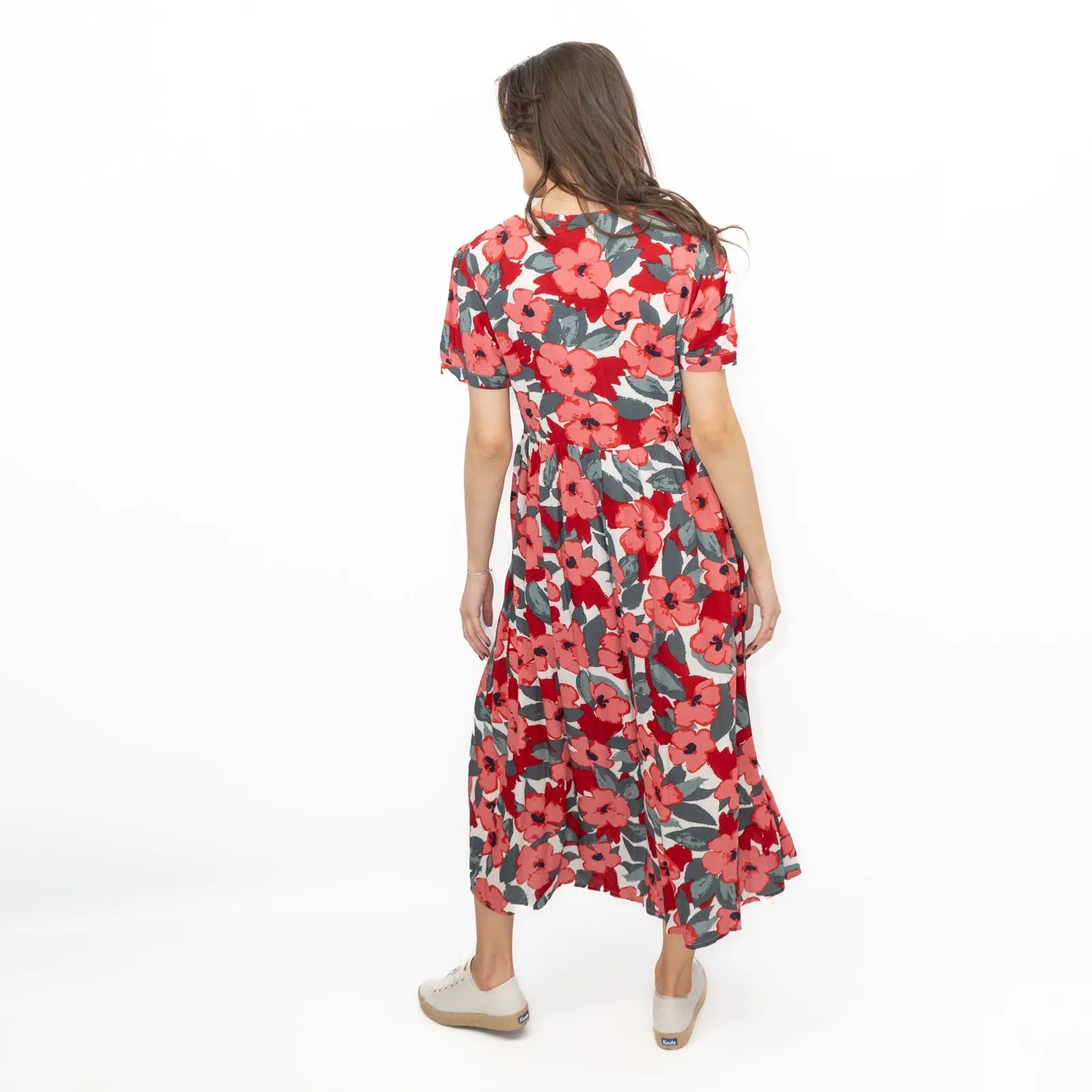 Seasalt Pink Birch Leaf Floral Short Sleeve Midi Dress