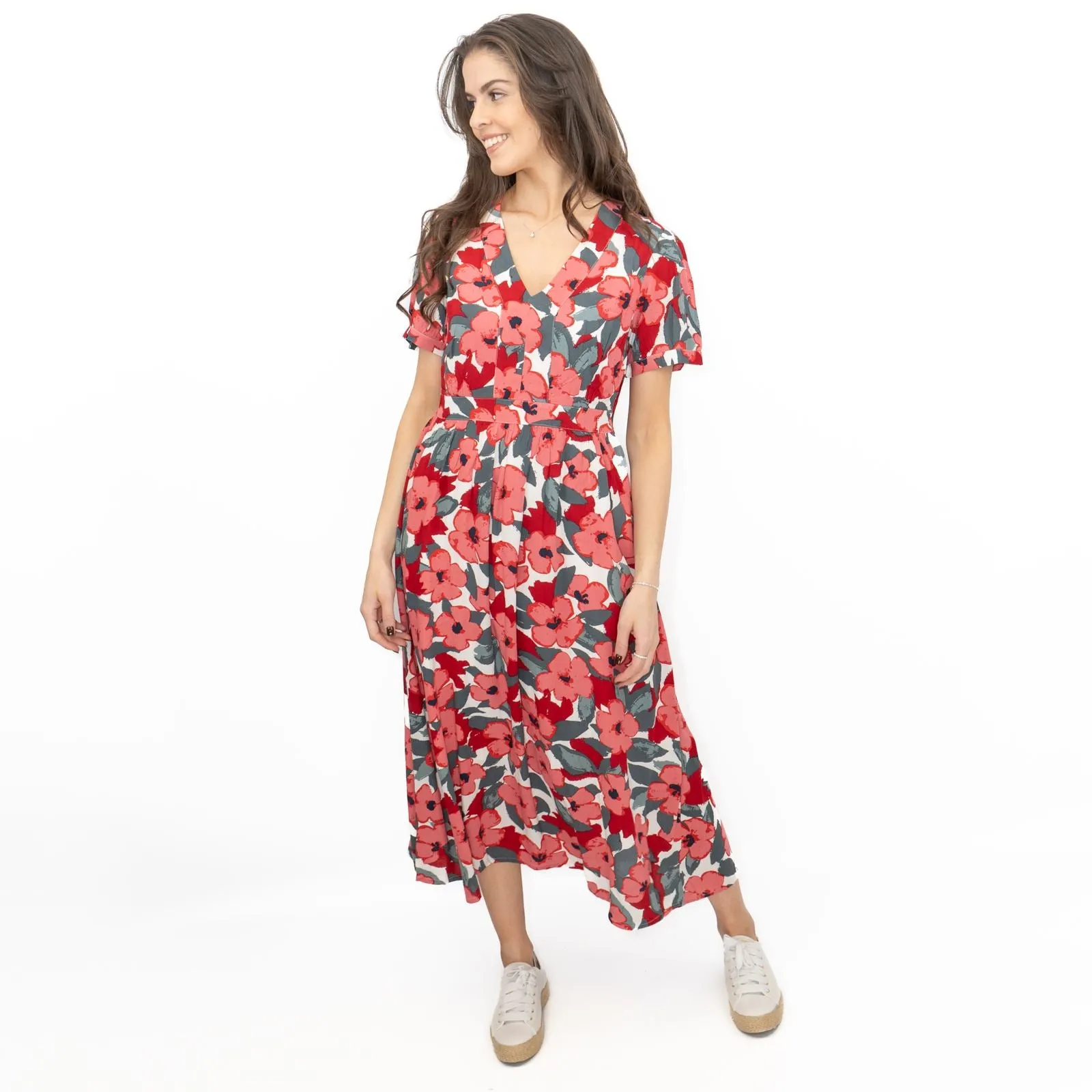 Seasalt Pink Birch Leaf Floral Short Sleeve Midi Dress