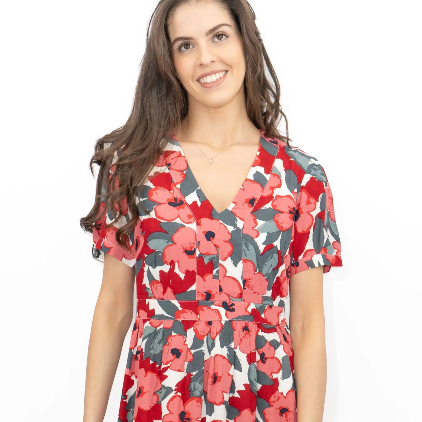 Seasalt Pink Birch Leaf Floral Short Sleeve Midi Dress