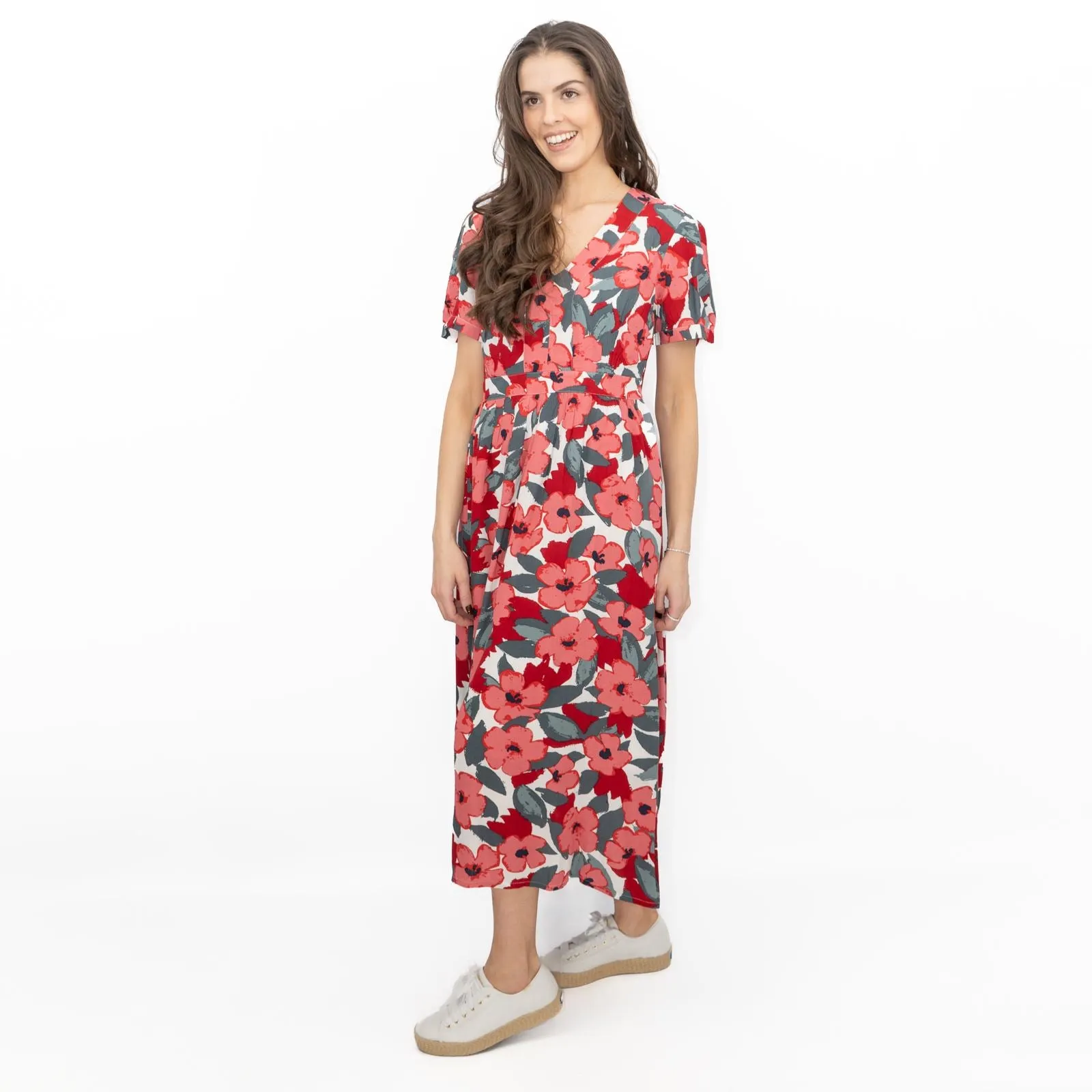 Seasalt Pink Birch Leaf Floral Short Sleeve Midi Dress