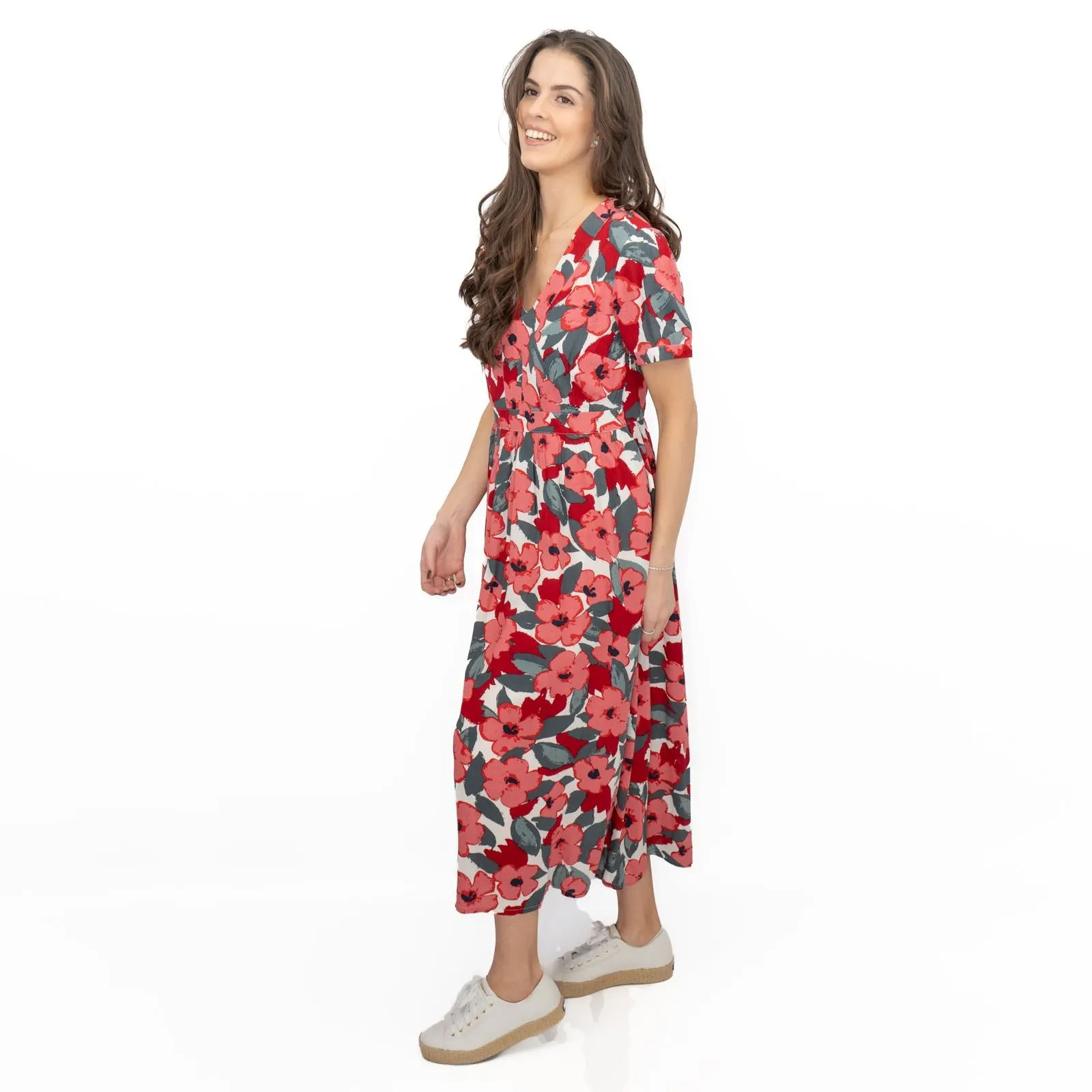Seasalt Pink Birch Leaf Floral Short Sleeve Midi Dress